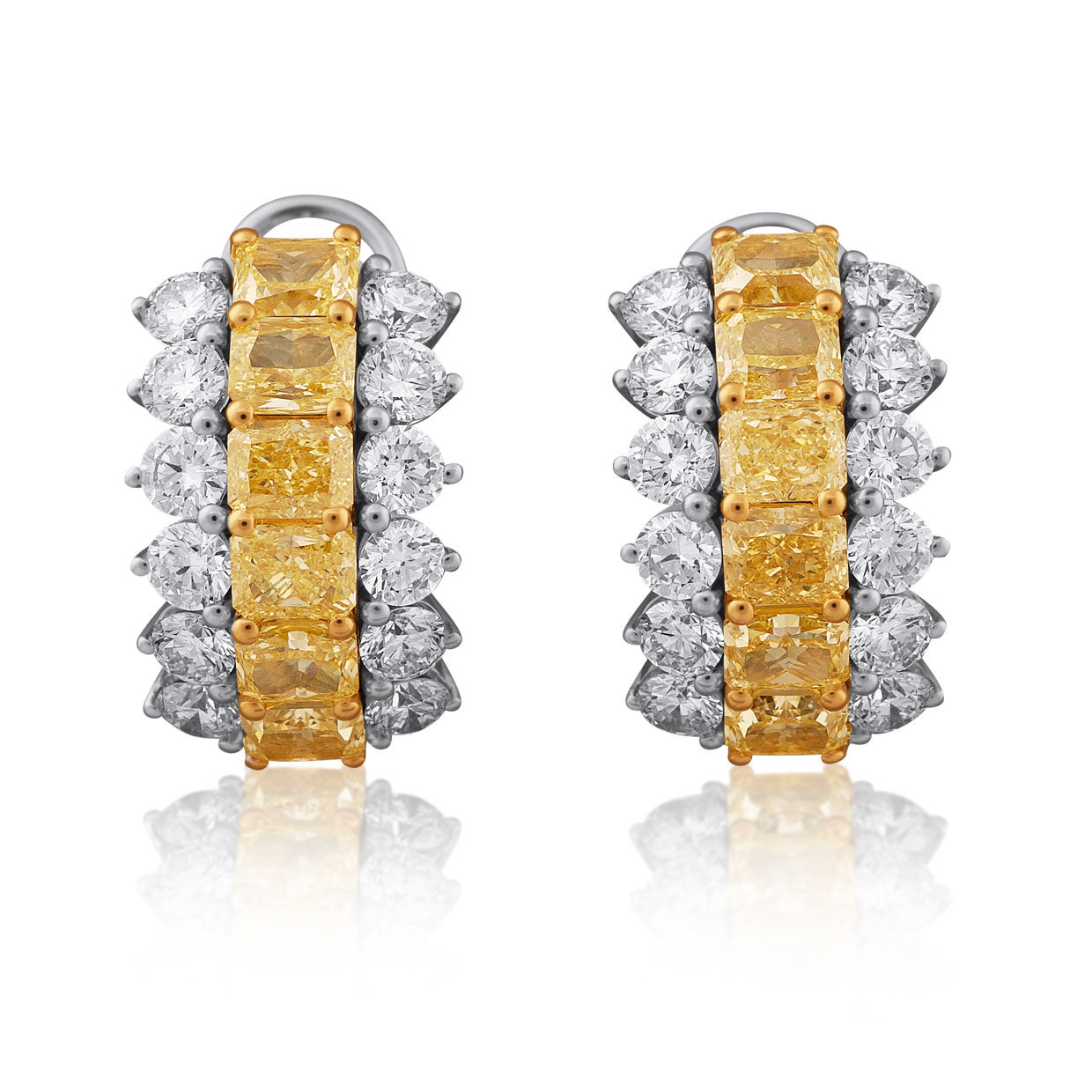 Picchiotti - Radiant-Cut Fancy Yellow and White Diamond Earrings in 18K White & Yellow Gold - Jackson Hole Jewelry Company