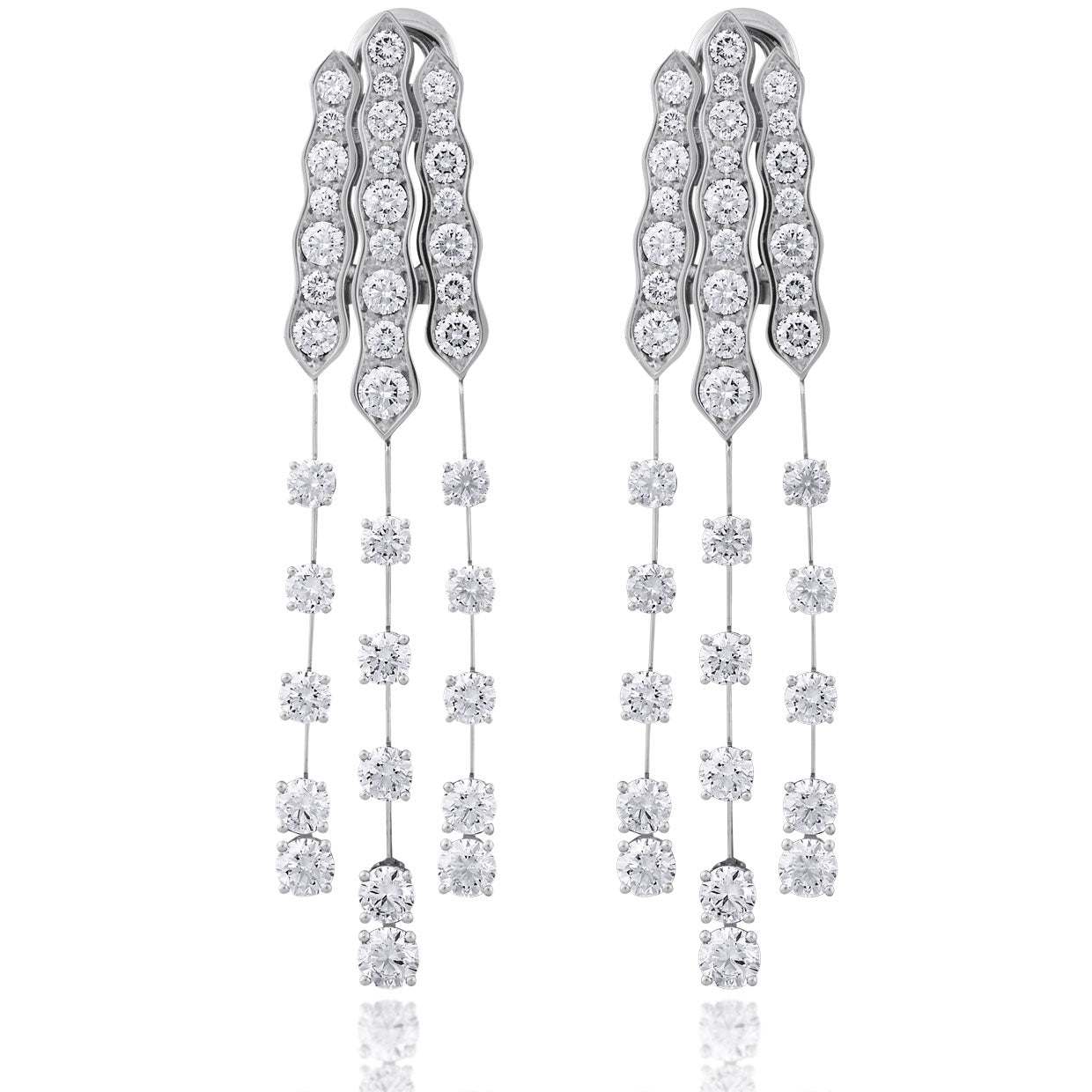 Picchiotti - Round Diamond Long Drop Earrings in 18K White - Jackson Hole Jewelry Company