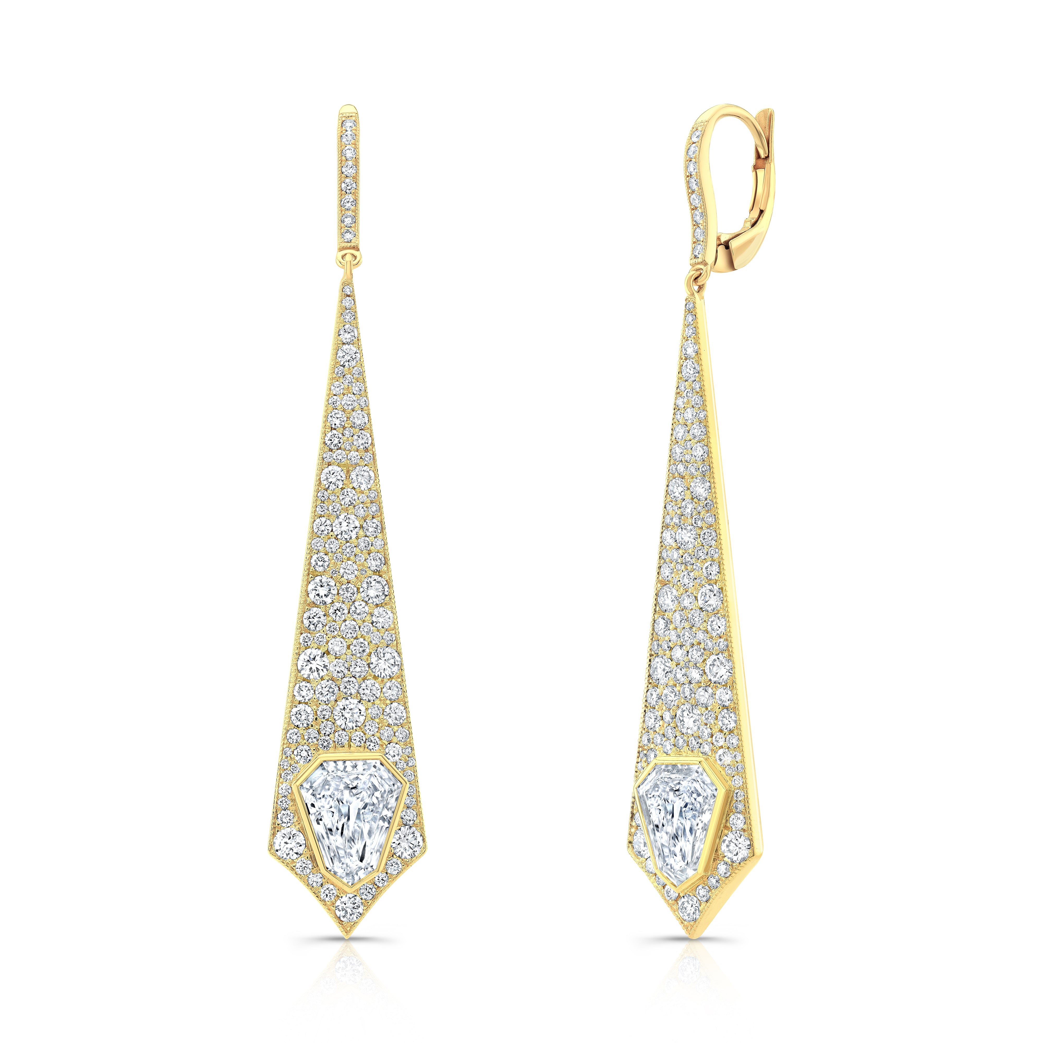 Shield Cut Diamonds 2.71 TW Drop Earrings in 18K Yellow Gold - Jackson Hole Jewelry Company