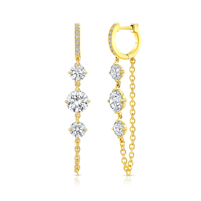 Round diamond 3.75CTTW Huggie Chain Earrings in 18K Yellow Gold - Jackson Hole Jewelry Company