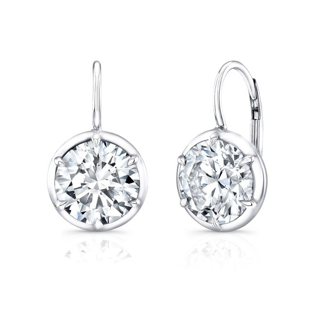 Round Bezel Diamond Drop Earrings in 18K White Gold - Jackson Hole Jewelry Company