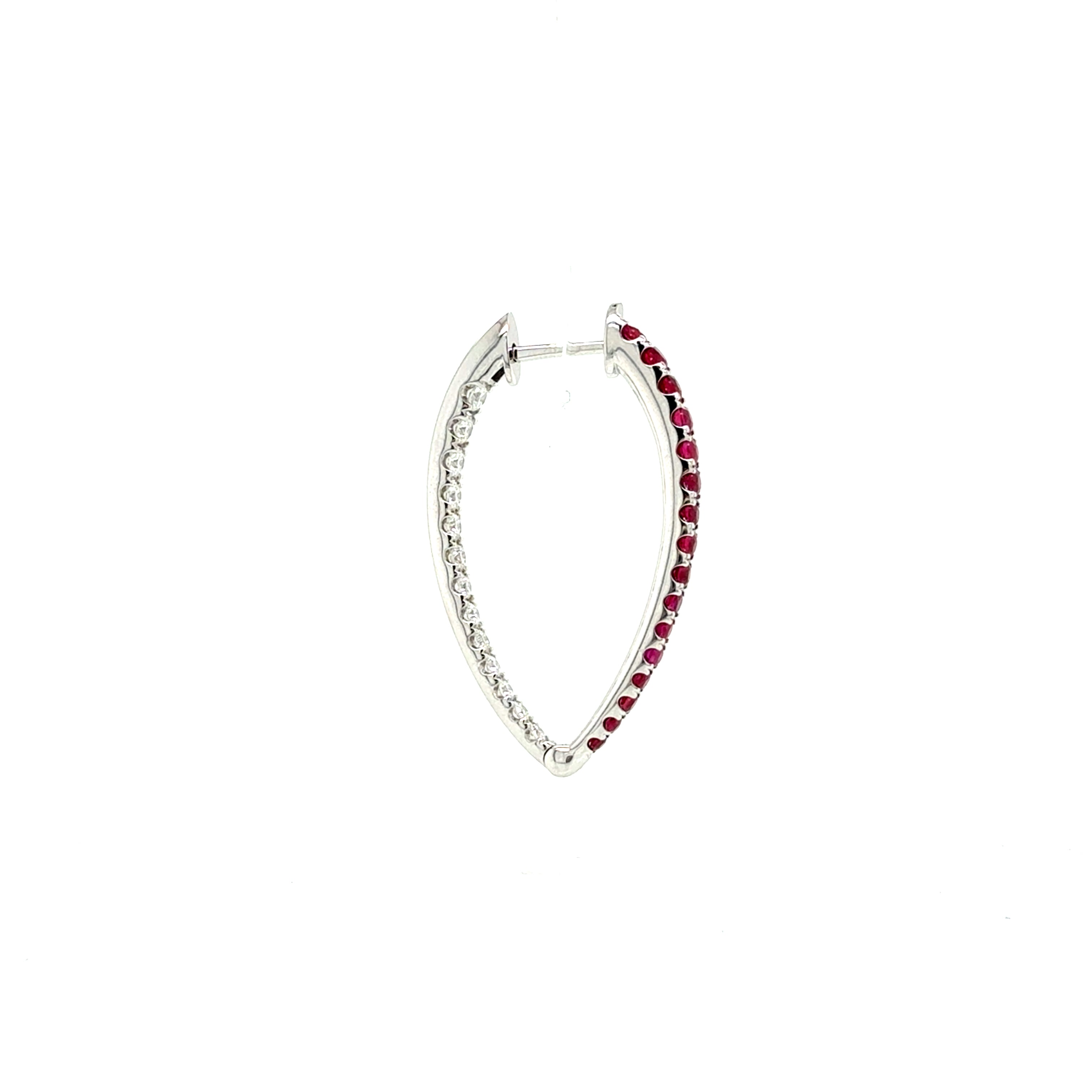 Ruby & Diamond Drop-Shape Hoop Earrings in 18K White Gold - Jackson Hole Jewelry Company