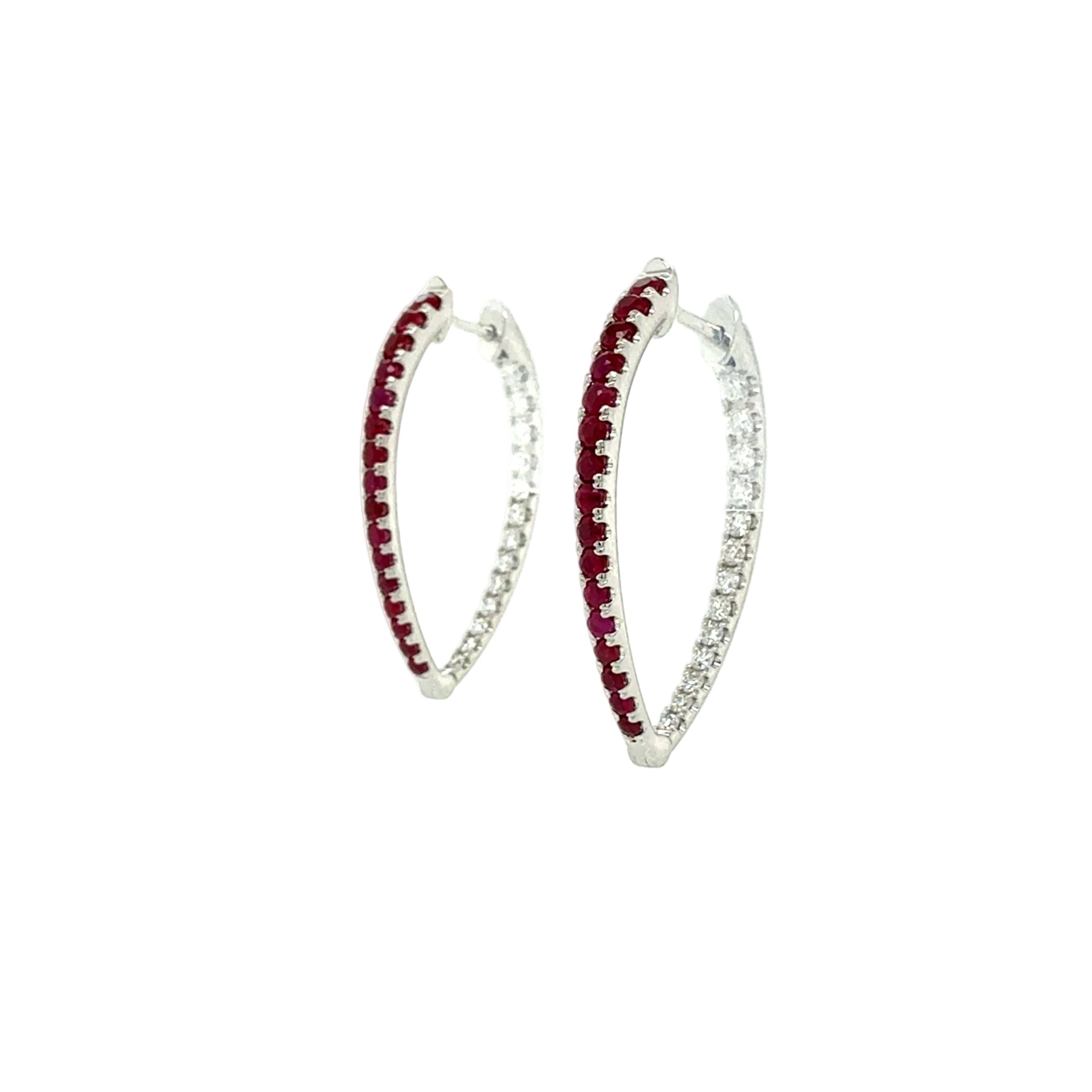 Ruby & Diamond Drop-Shape Hoop Earrings in 18K White Gold - Jackson Hole Jewelry Company