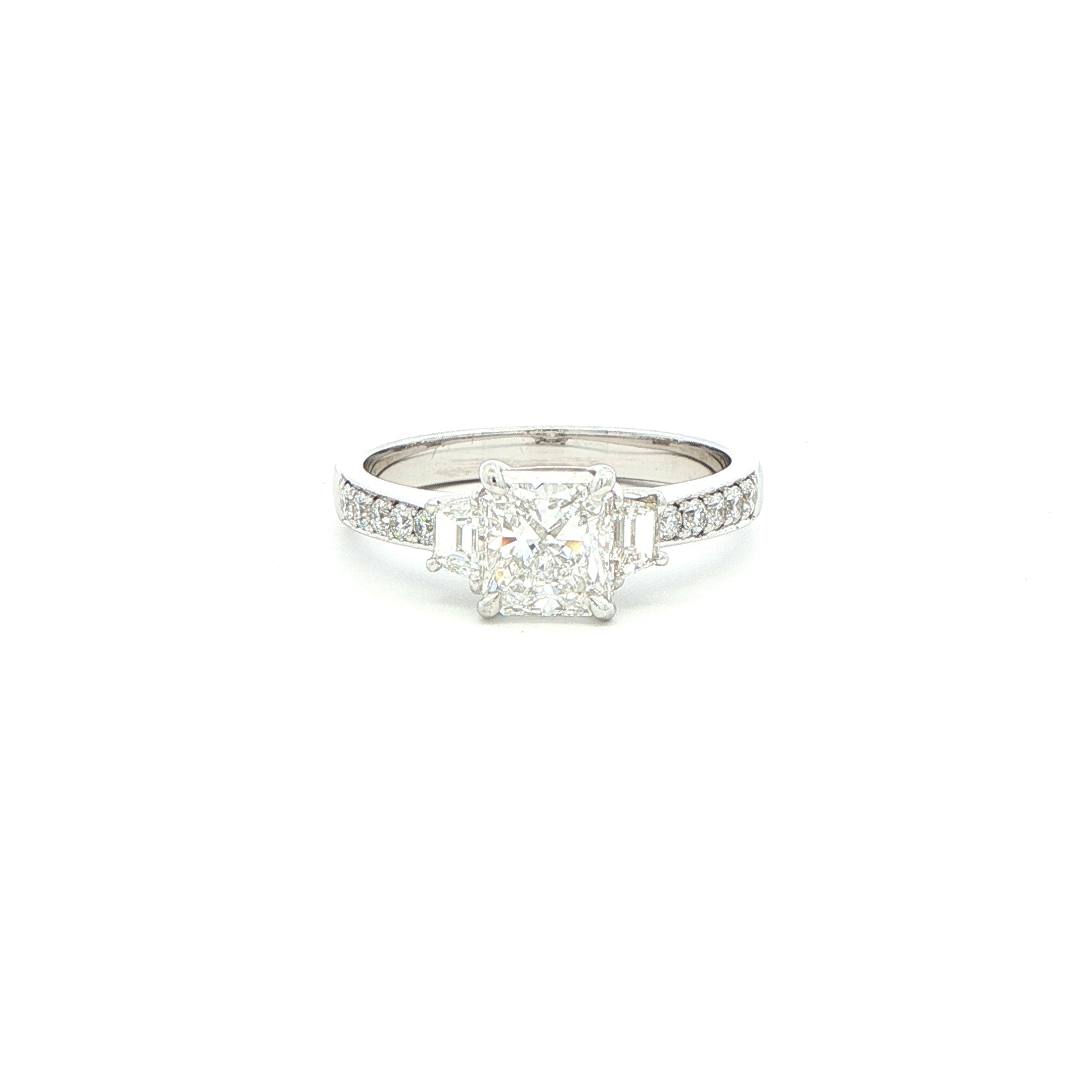 Radiant Cut Diamond Engagement Ring in Platinum with Pavé Band - Jackson Hole Jewelry Company