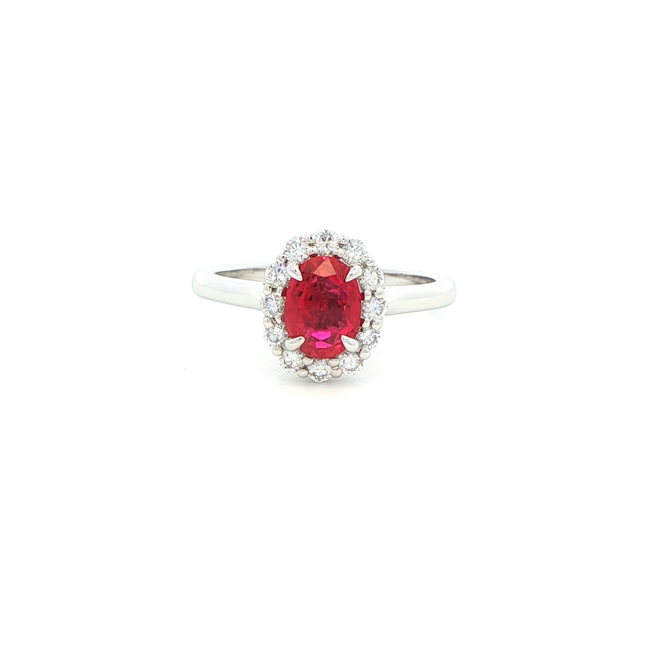Oval Ruby & Diamond Halo Ring in Platinum - Jackson Hole Jewelry Company