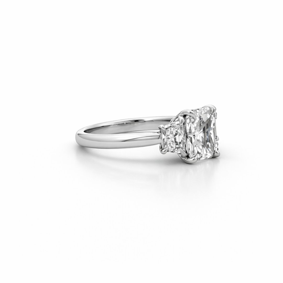 Radiant Cut Diamond Three Stone Engagement Ring in Platinum - Jackson Hole Jewelry Company