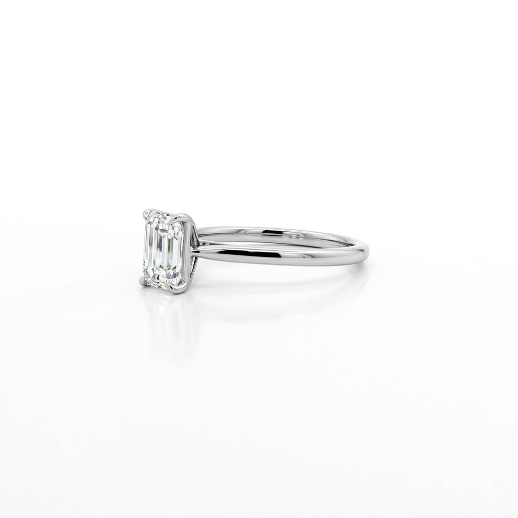Emerald Cut Diamond Solitaire Ring in 18K White Gold - Jackson Hole Jewelry Company
