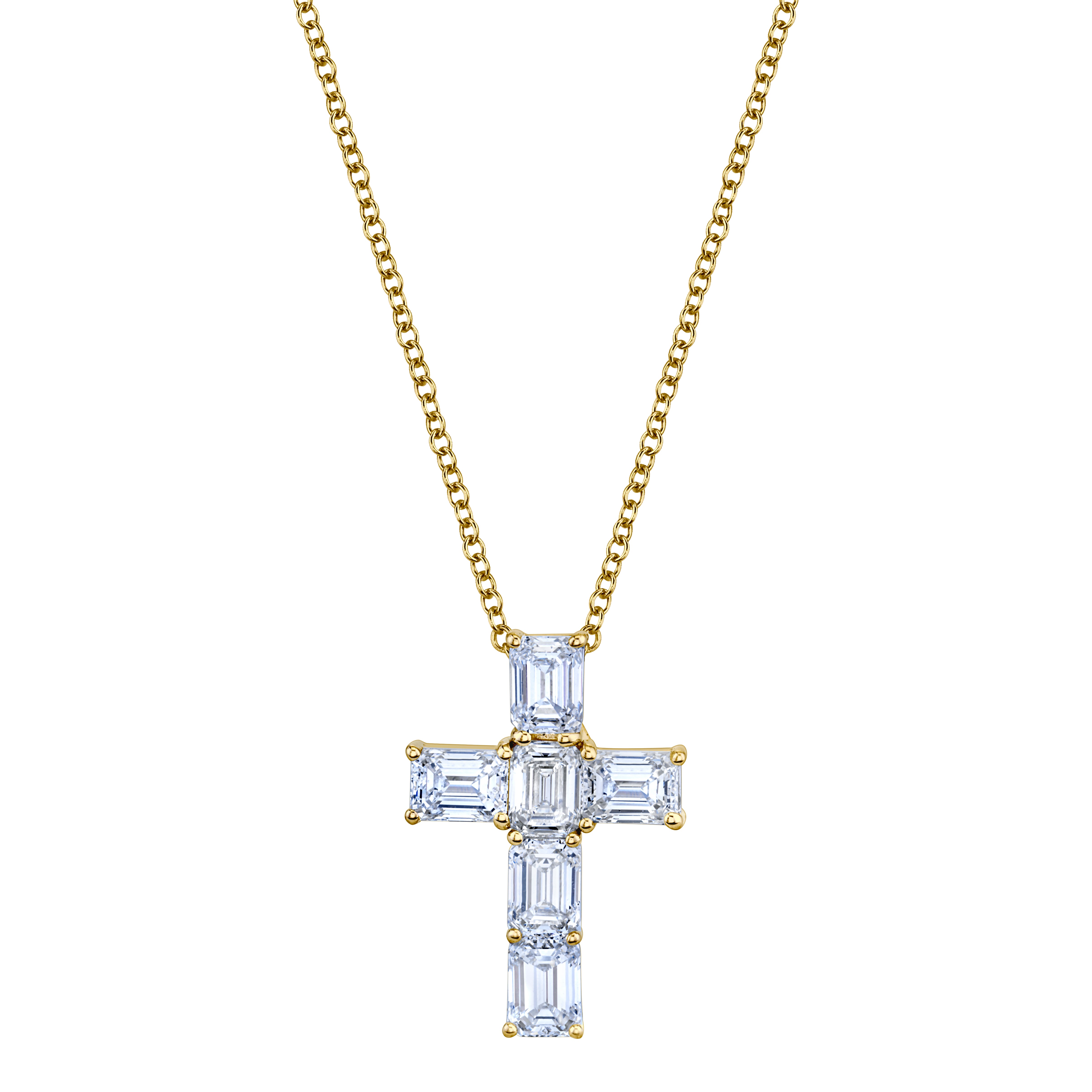 Emerald-Cut Diamond Cross Pendant Necklace in 18K Gold - Jackson Hole Jewelry Company
