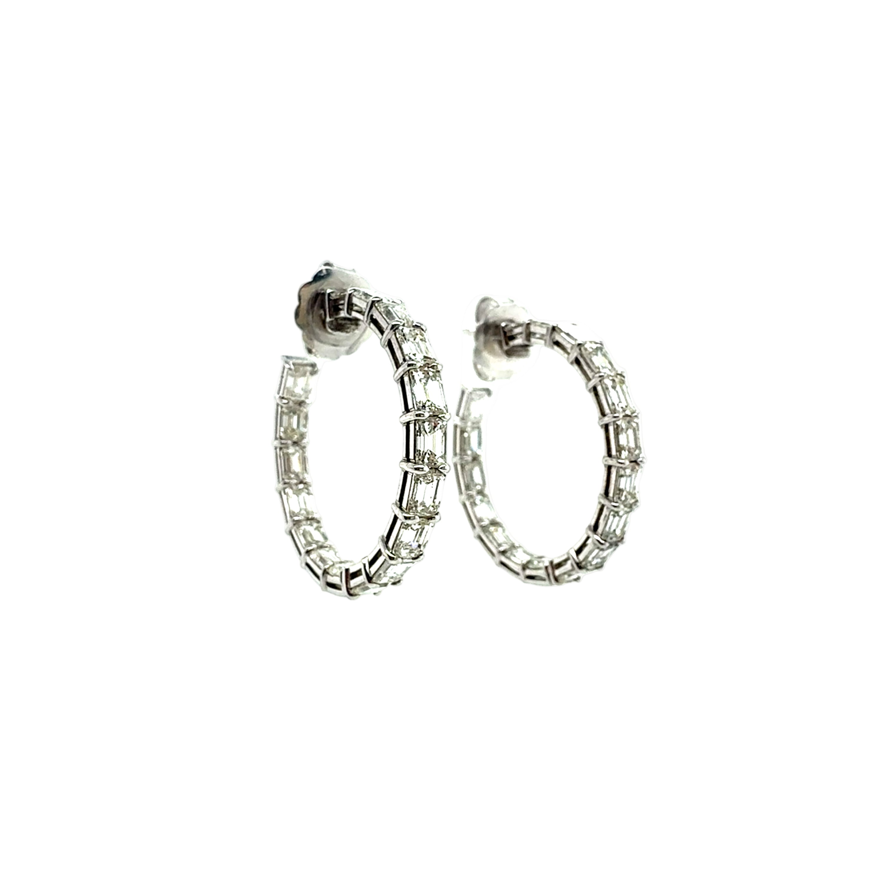 Hoop Earrings with Emerald Cut Diamonds in 18K White Gold - Jackson Hole Jewelry Company