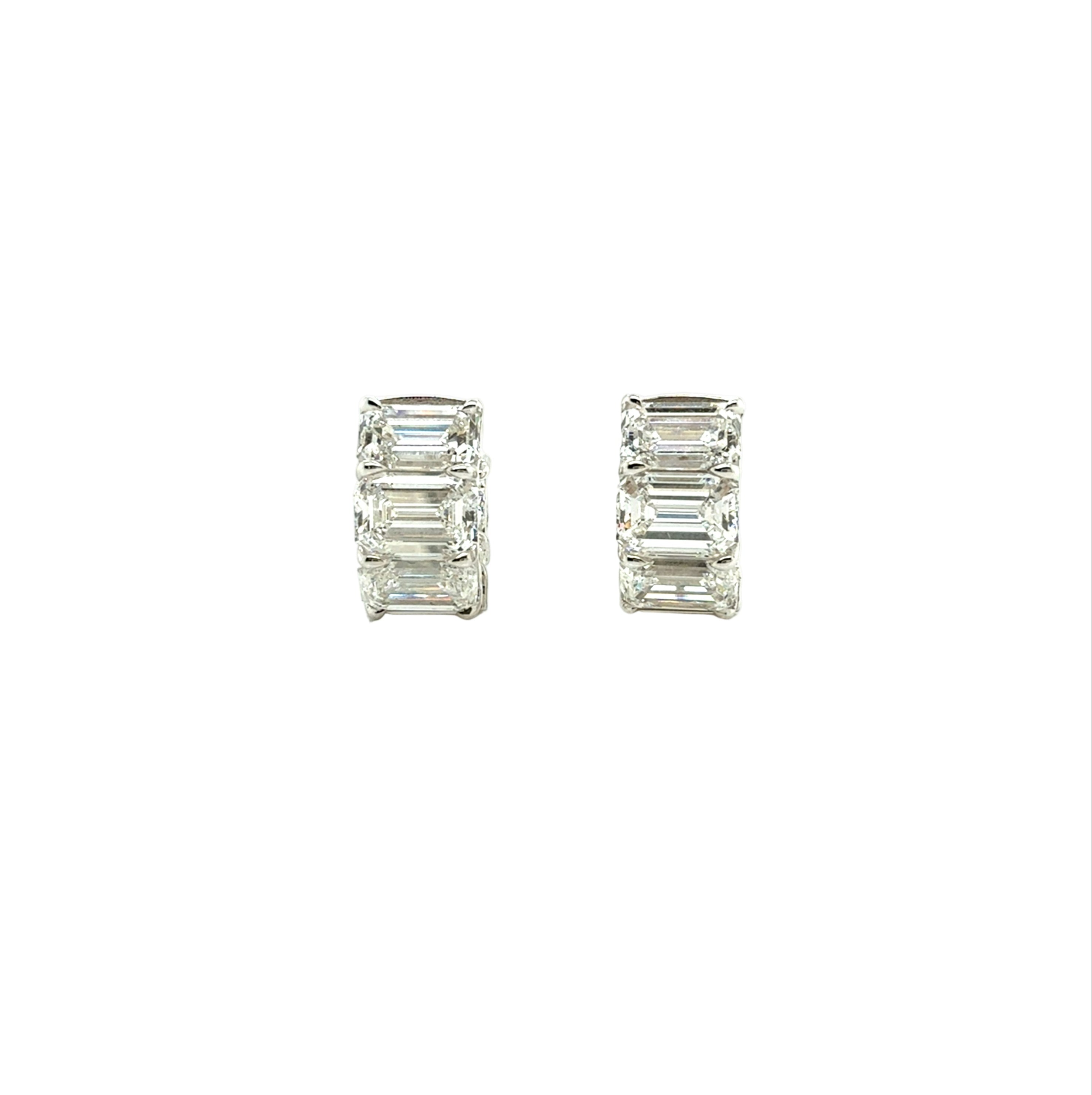 Hoop Earrings with Emerald Cut Diamonds in 18K White Gold - Jackson Hole Jewelry Company