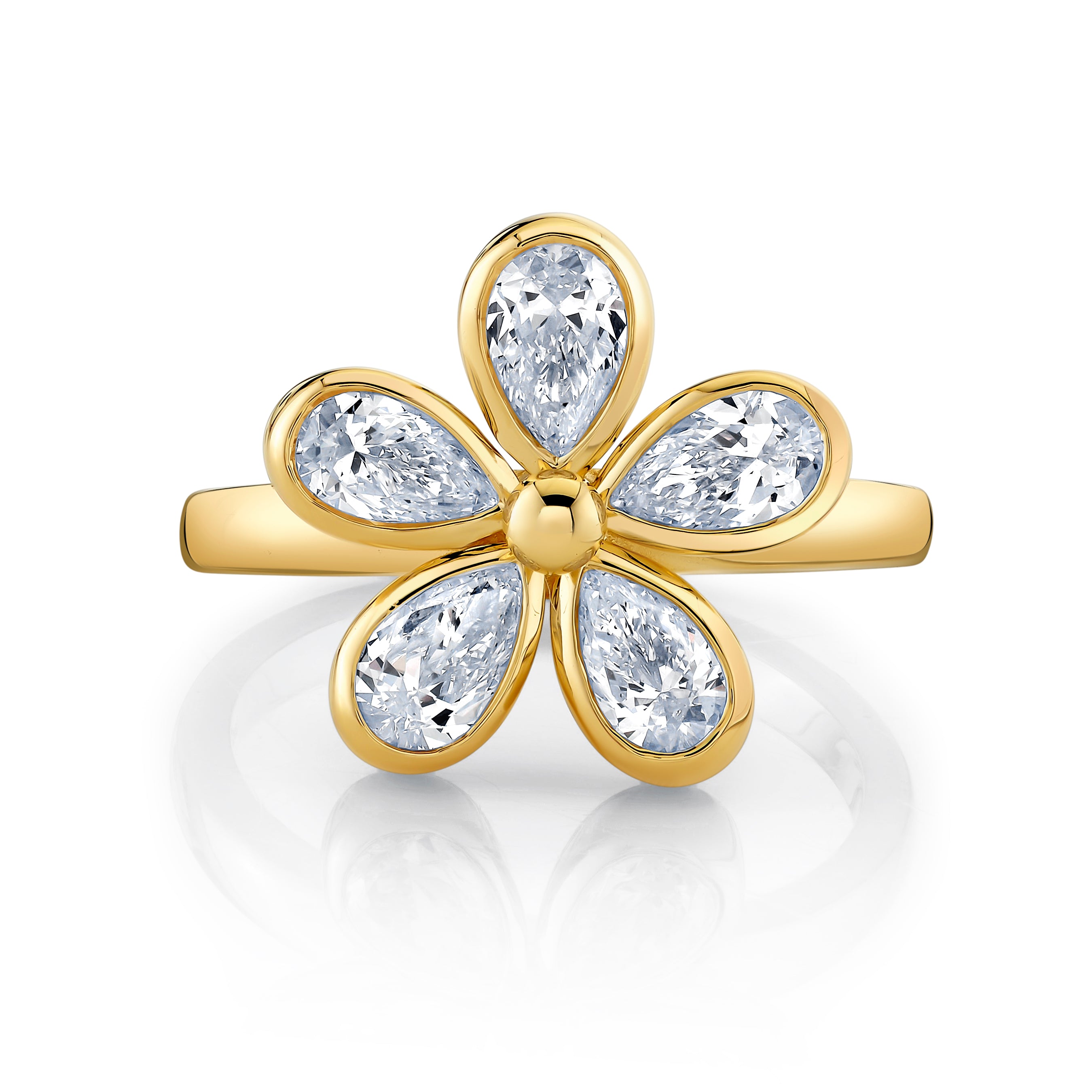 Pear-Shaped Diamond Flower Ring in 18K Yellow Gold - Jackson Hole Jewelry Company