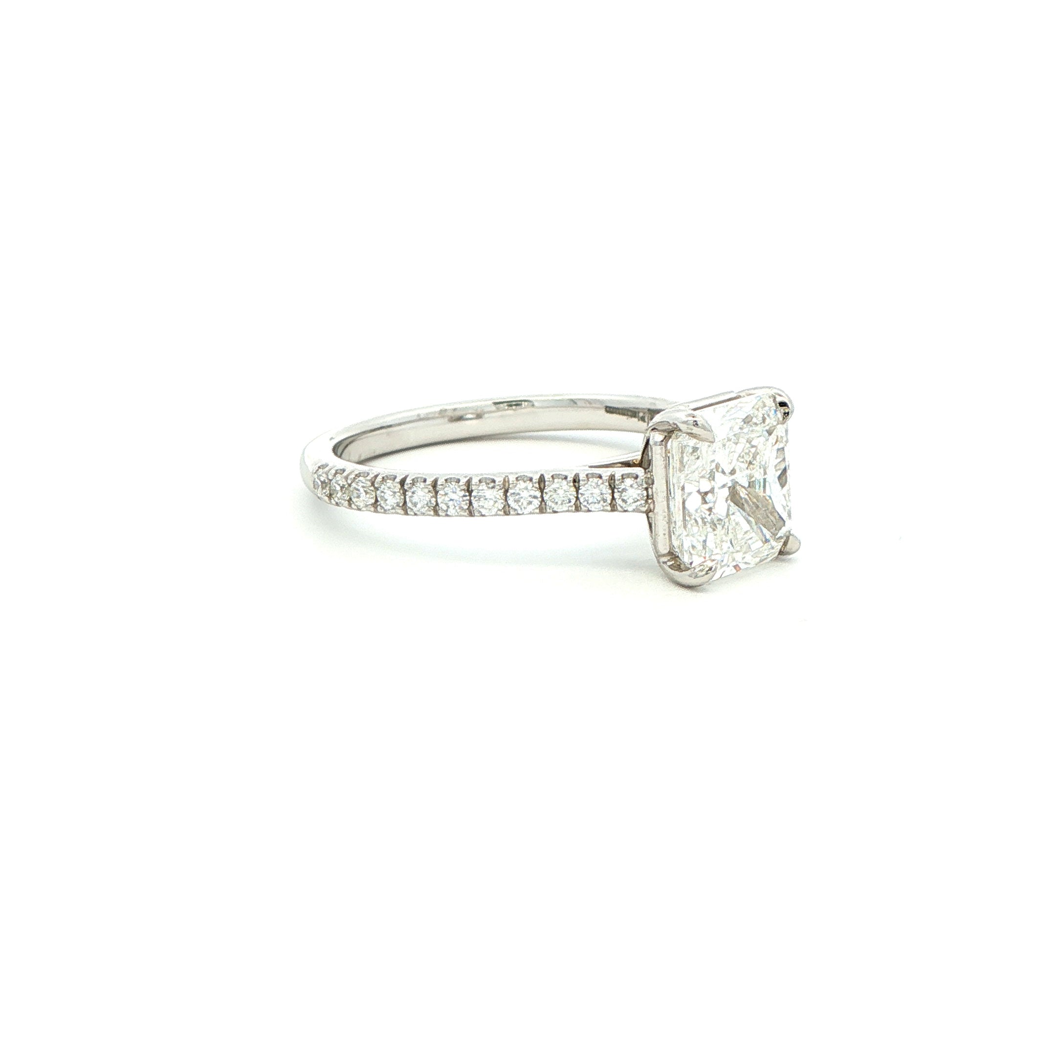 Radiant Cut Diamond Engagement Ring in Platinum with Pavé Band - Jackson Hole Jewelry Company