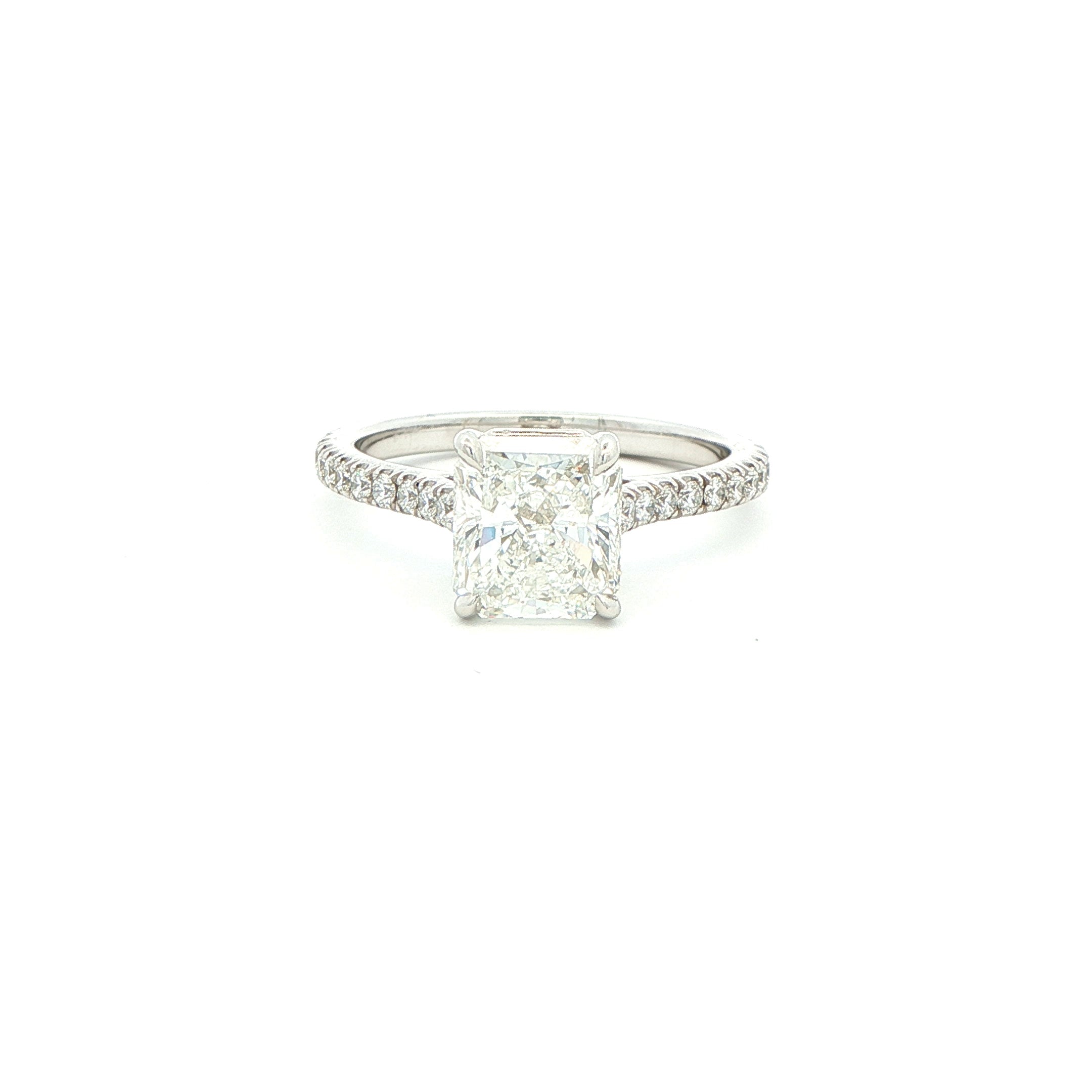 Radiant Cut Diamond Engagement Ring in Platinum with Pavé Band - Jackson Hole Jewelry Company