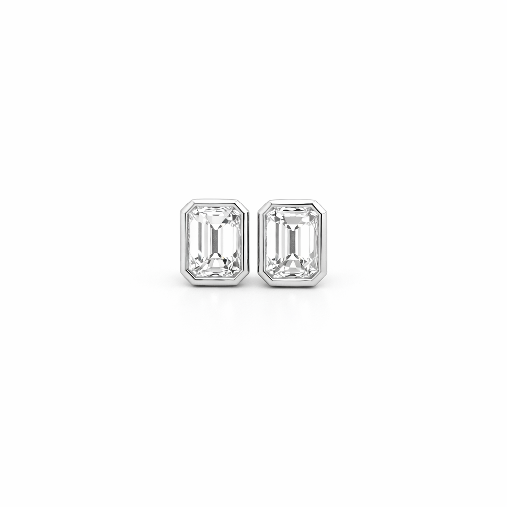 Emerald Cut Diamond Stud Earrings in 18K White Gold 1.11 Cttw - Jackson Hole Jewelry Company