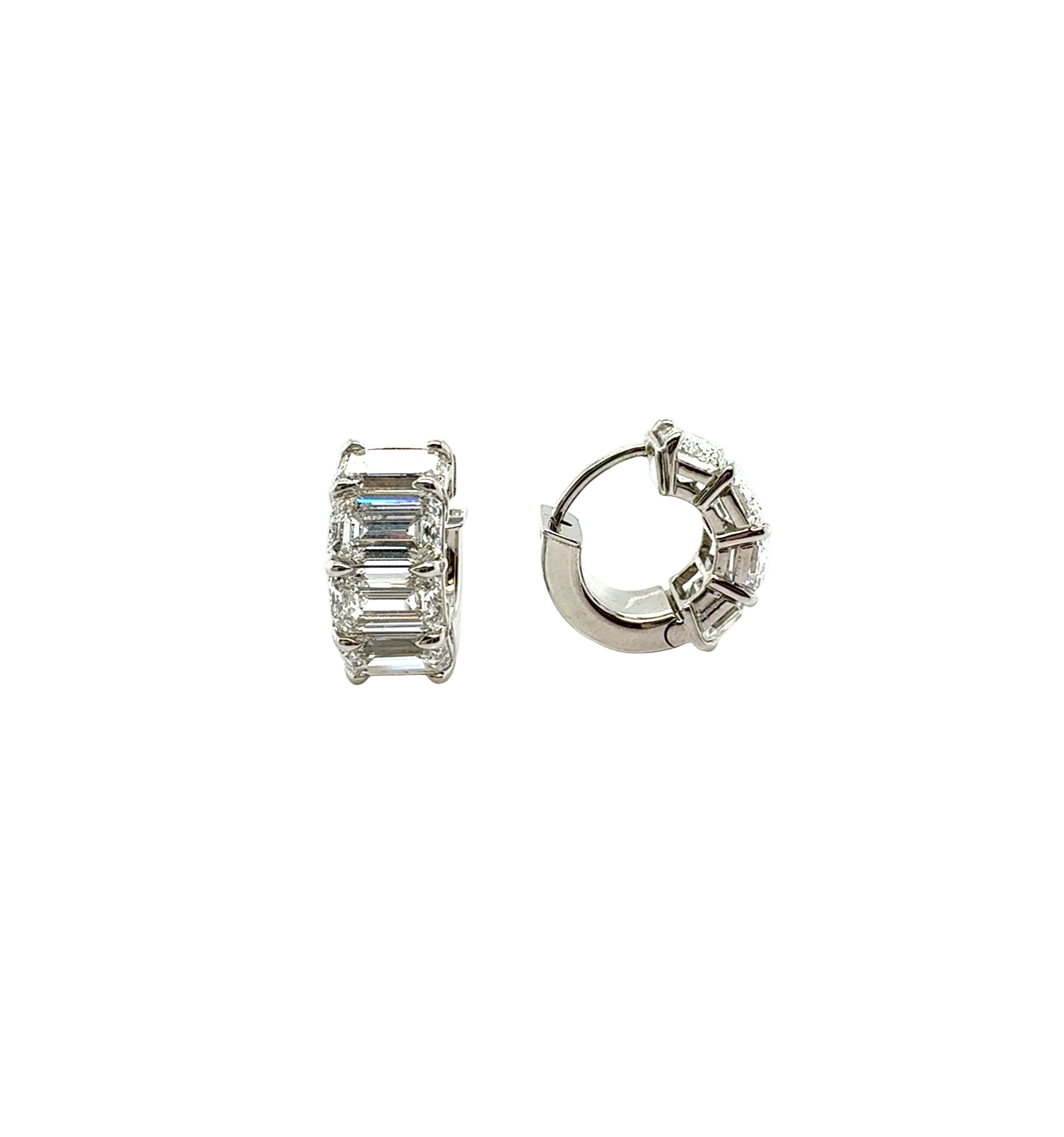 Emerald Cut Diamond Hoop Earrings with 18K White Gold - Jackson Hole Jewelry Company