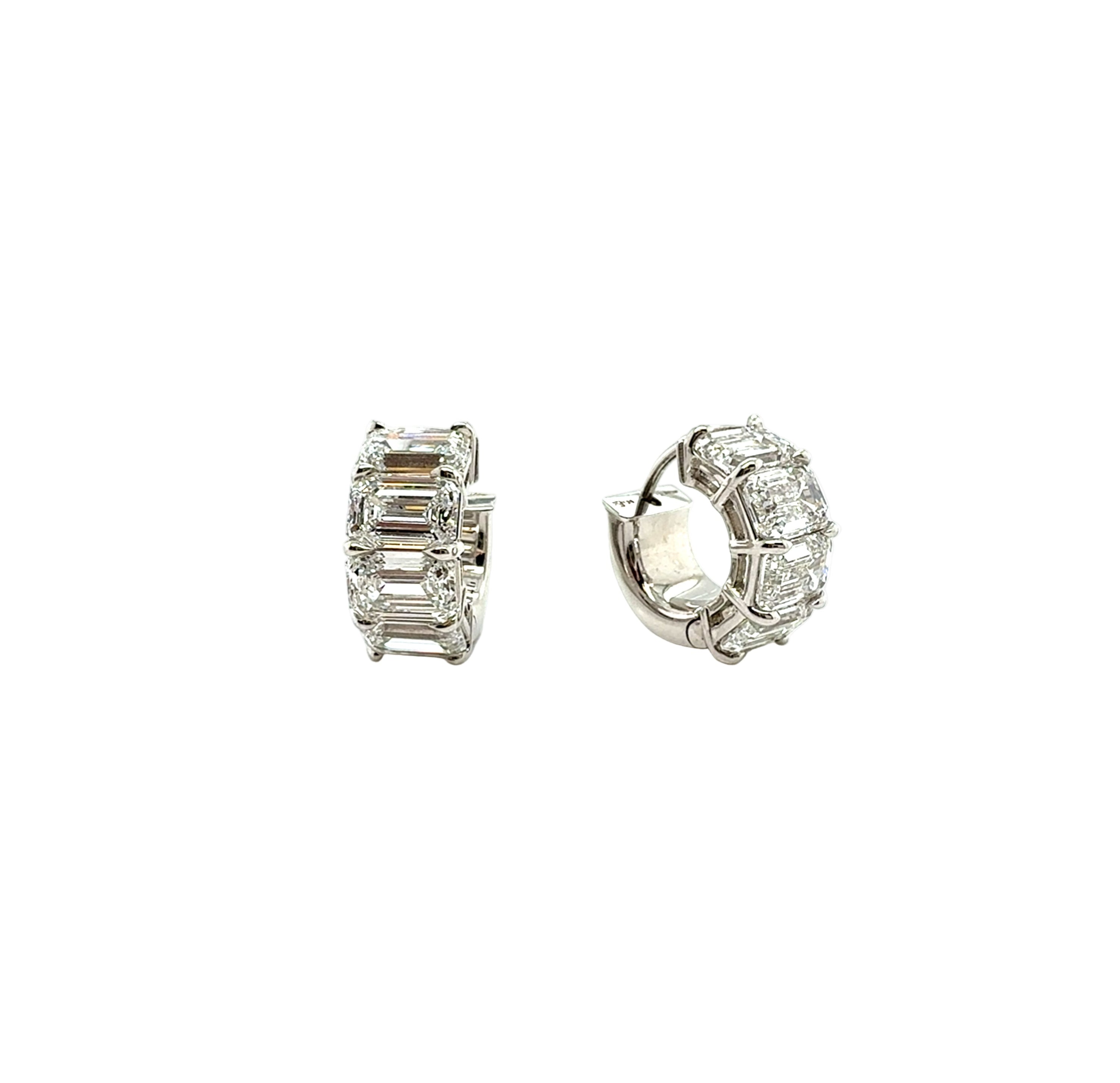 Emerald Cut Diamond Hoop Earrings with 18K White Gold - Jackson Hole Jewelry Company
