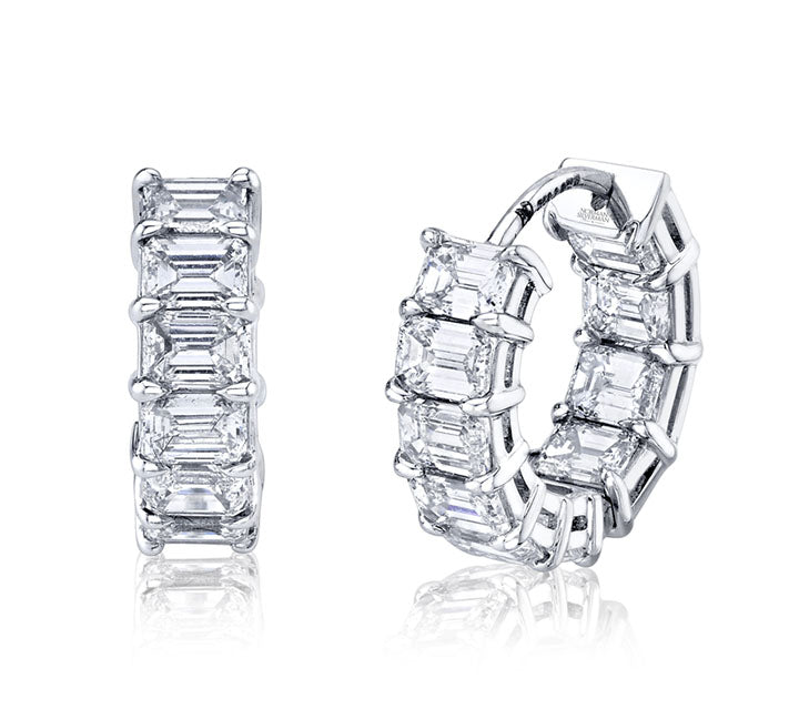 Emerald-Cut Diamond Hoop Earrings in 18K White Gold - Jackson Hole Jewelry Company