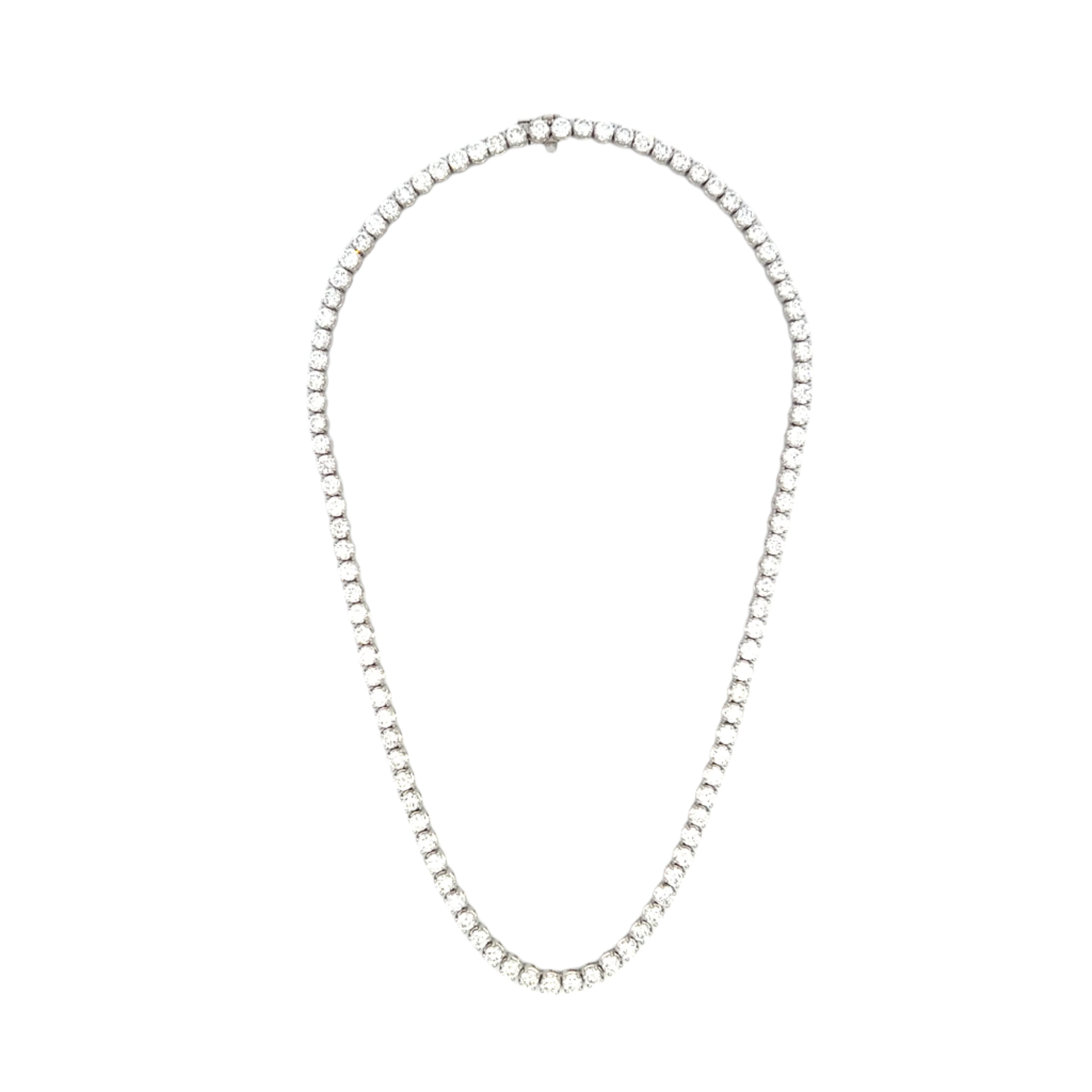 Round Brilliant Diamond Tennis Necklace 19 carats in 14K White Gold - Jackson Hole Jewelry Company