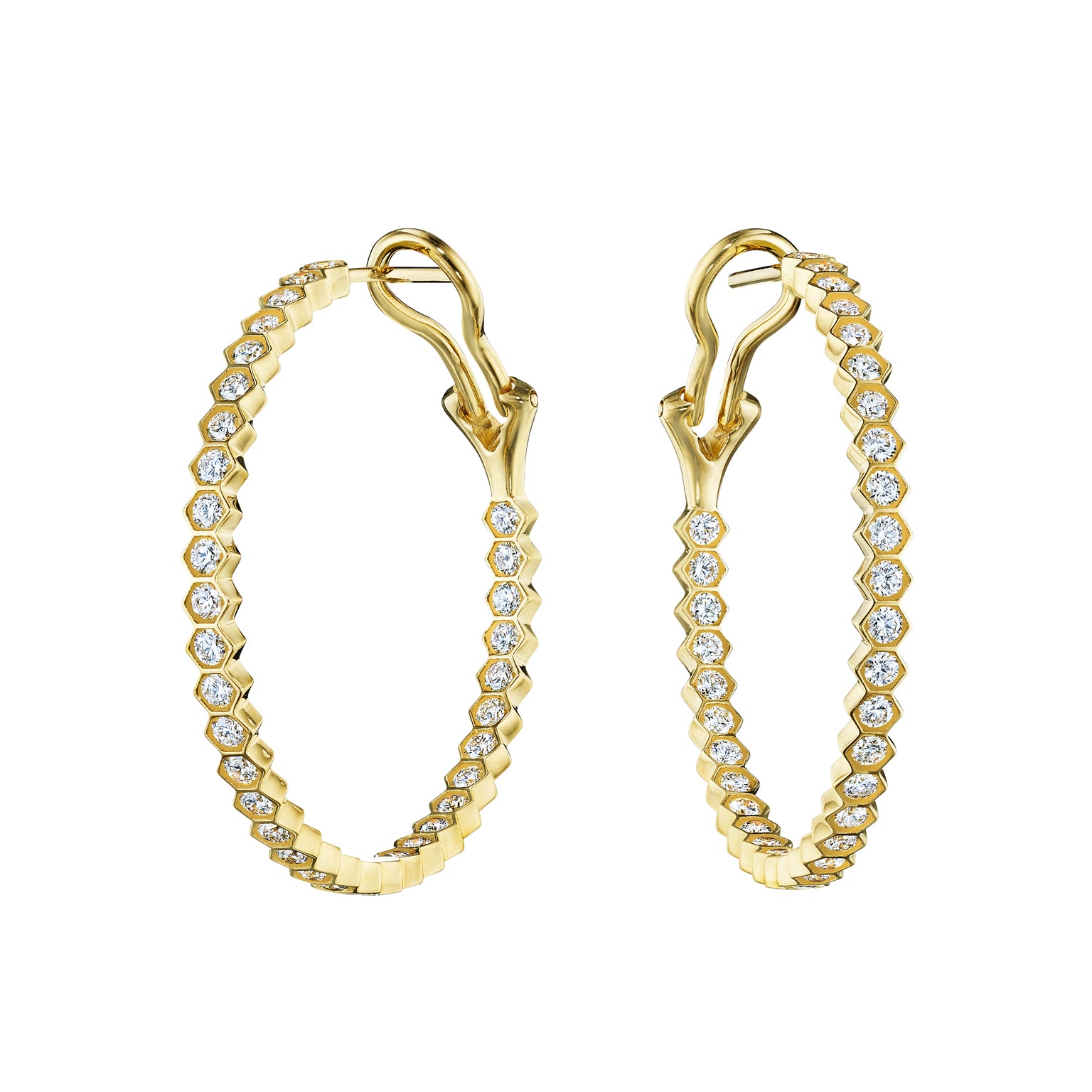 Broadway Collection 18K Gold Hoops with White Diamonds - 1.50 CTTW - Jackson Hole Jewelry Company