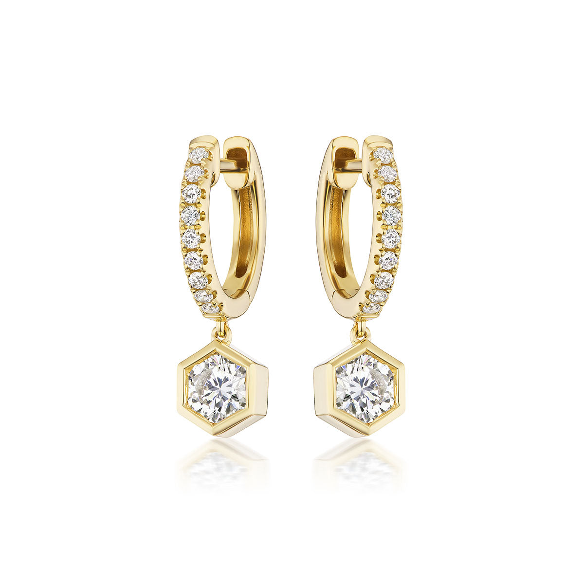 Broadway Collection 18K Gold Drop Huggies with White Diamonds - 0.30 CT each - Jackson Hole Jewelry Company
