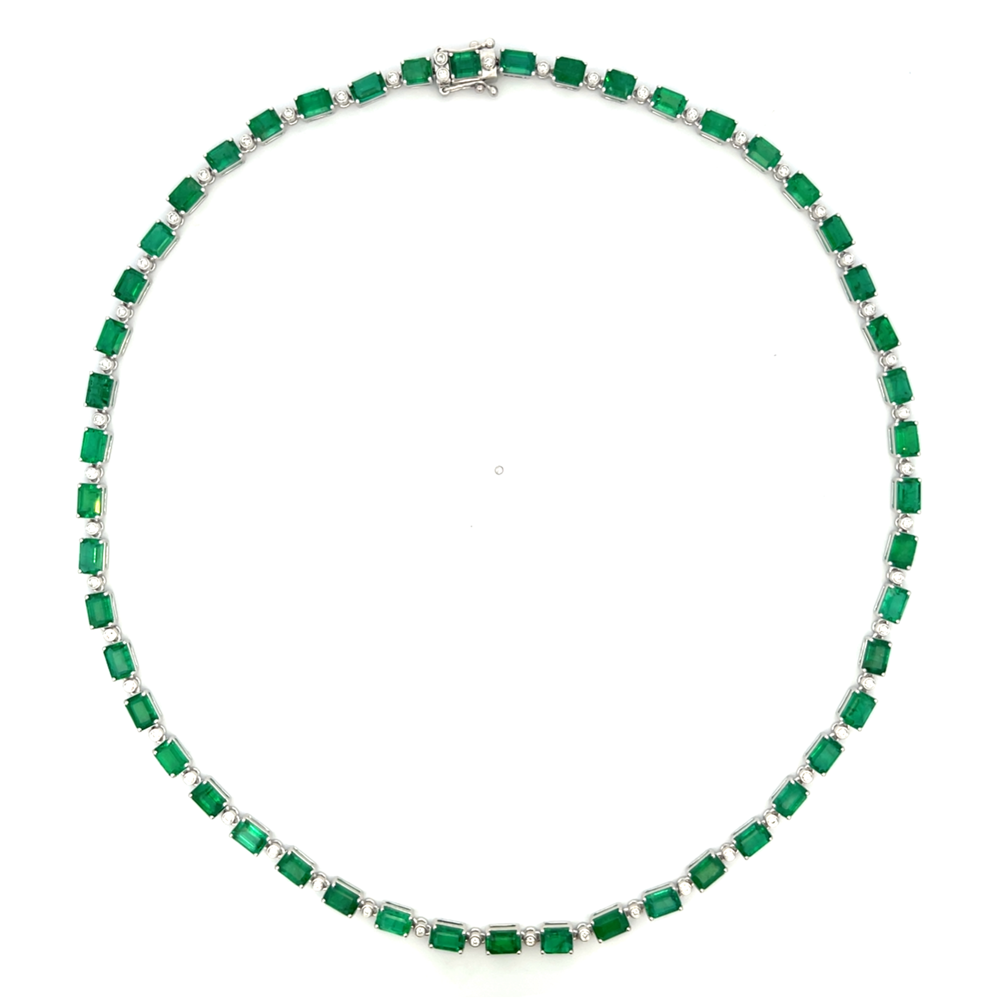 Emerald Line Necklace and Round Diamonds set in 18K White Gold - Jackson Hole Jewelry Company