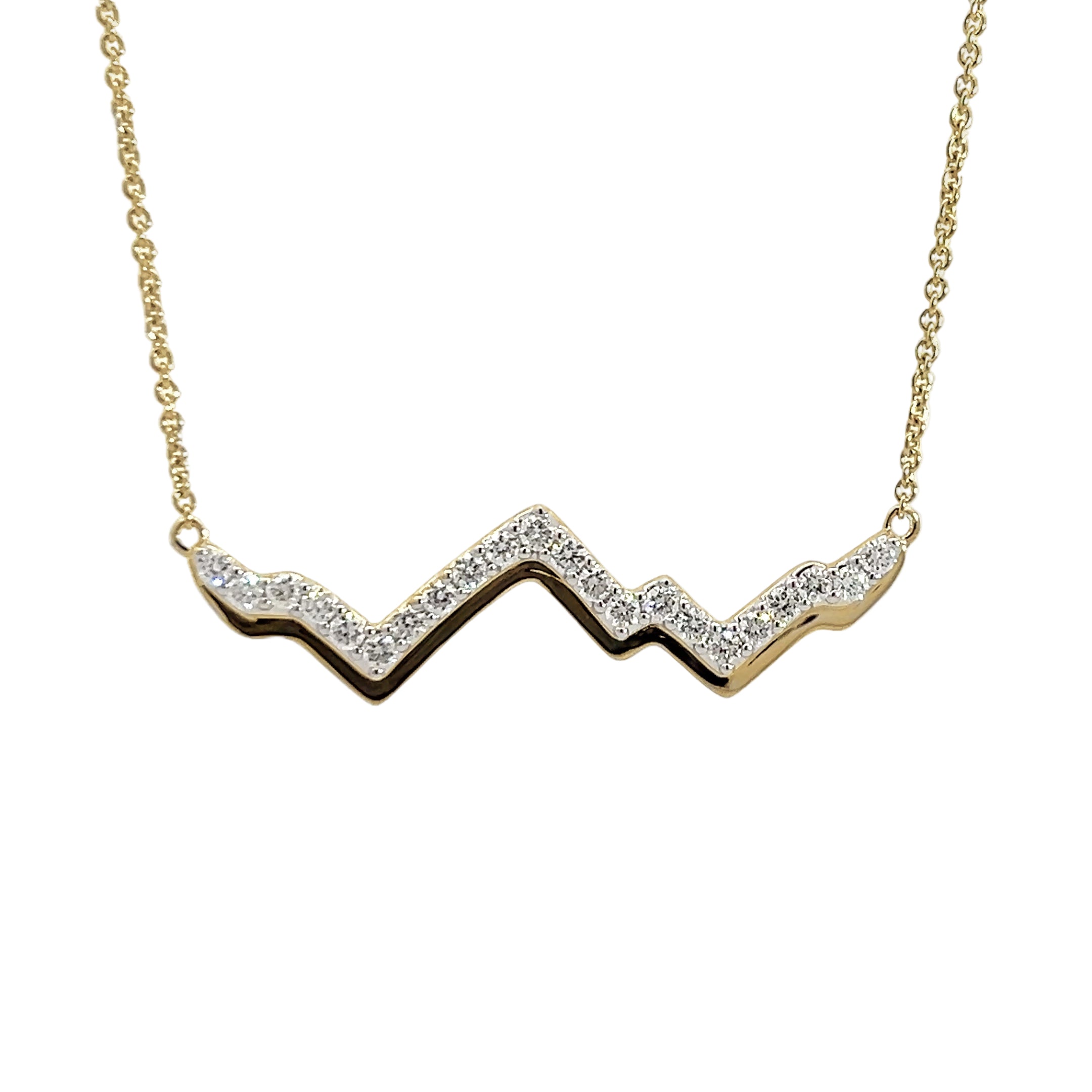 LUXE EDITION: 18K Gold Teton Peak Outline Necklace With Pavé Diamonds - Jackson Hole Jewelry Company