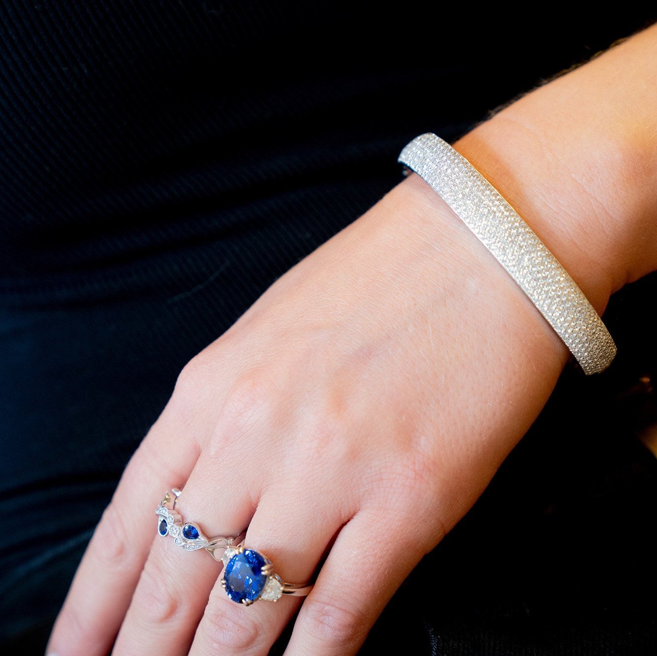 18K WHITE GOLD BANGLE BRACELET WITH DIAMONDS - Jackson Hole Jewelry Company