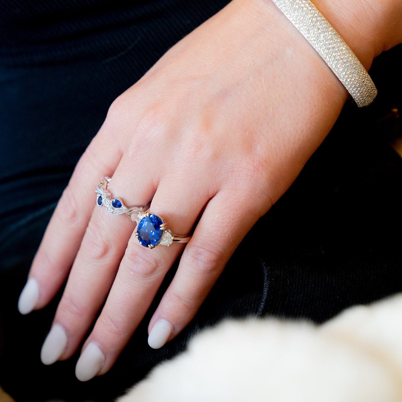 PLATINUM SAPPHIRE RING WITH 2 DIAMONDS - Jackson Hole Jewelry Company