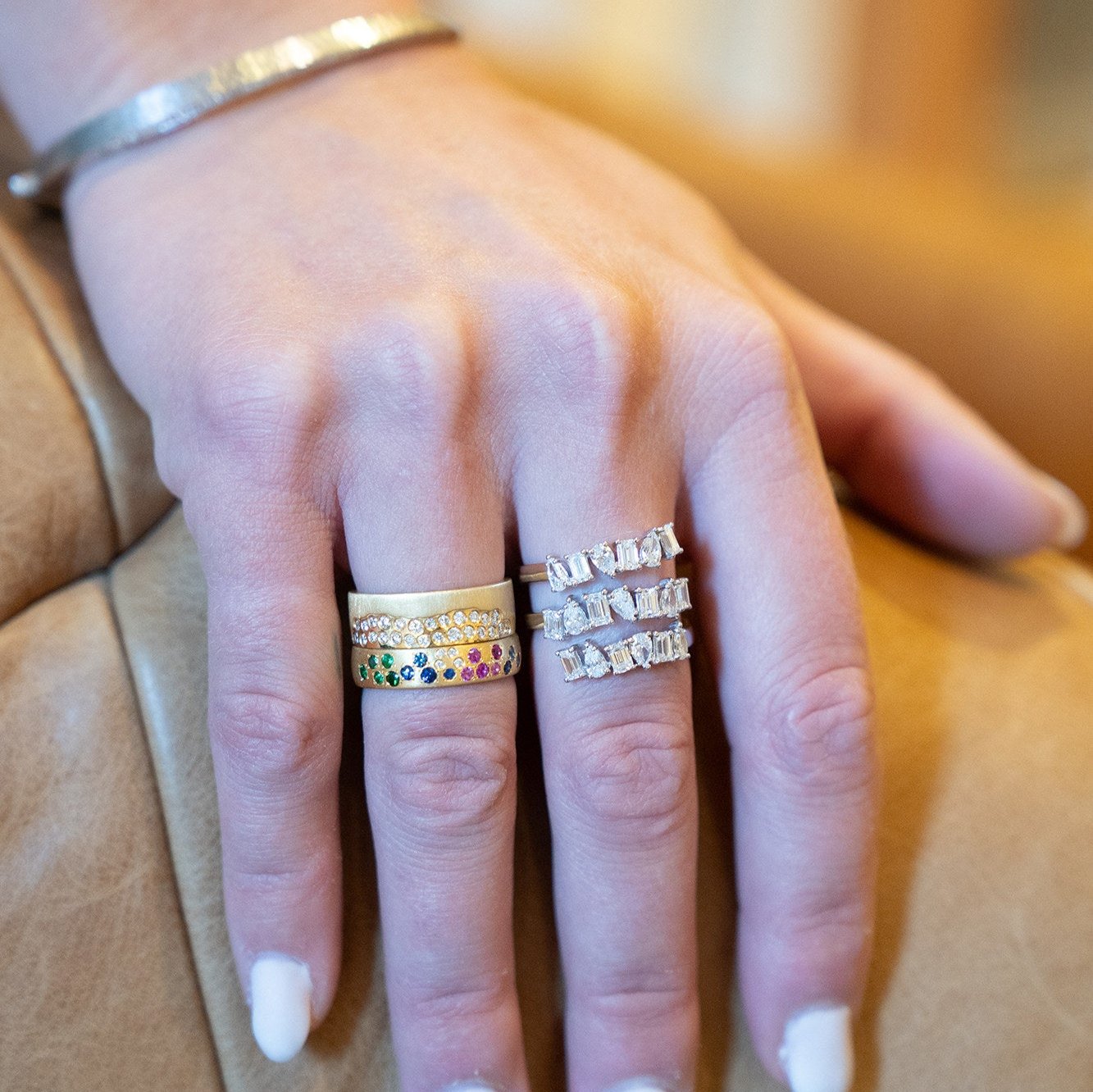 14K WHITE GOLD 3 ROW MIX SHAPE DIAMOND RING - Jackson Hole Jewelry Company