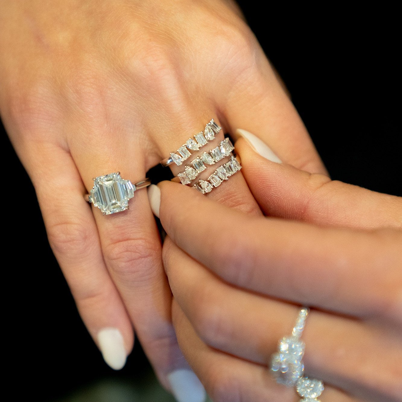 14K WHITE GOLD 3 ROW MIX SHAPE DIAMOND RING - Jackson Hole Jewelry Company