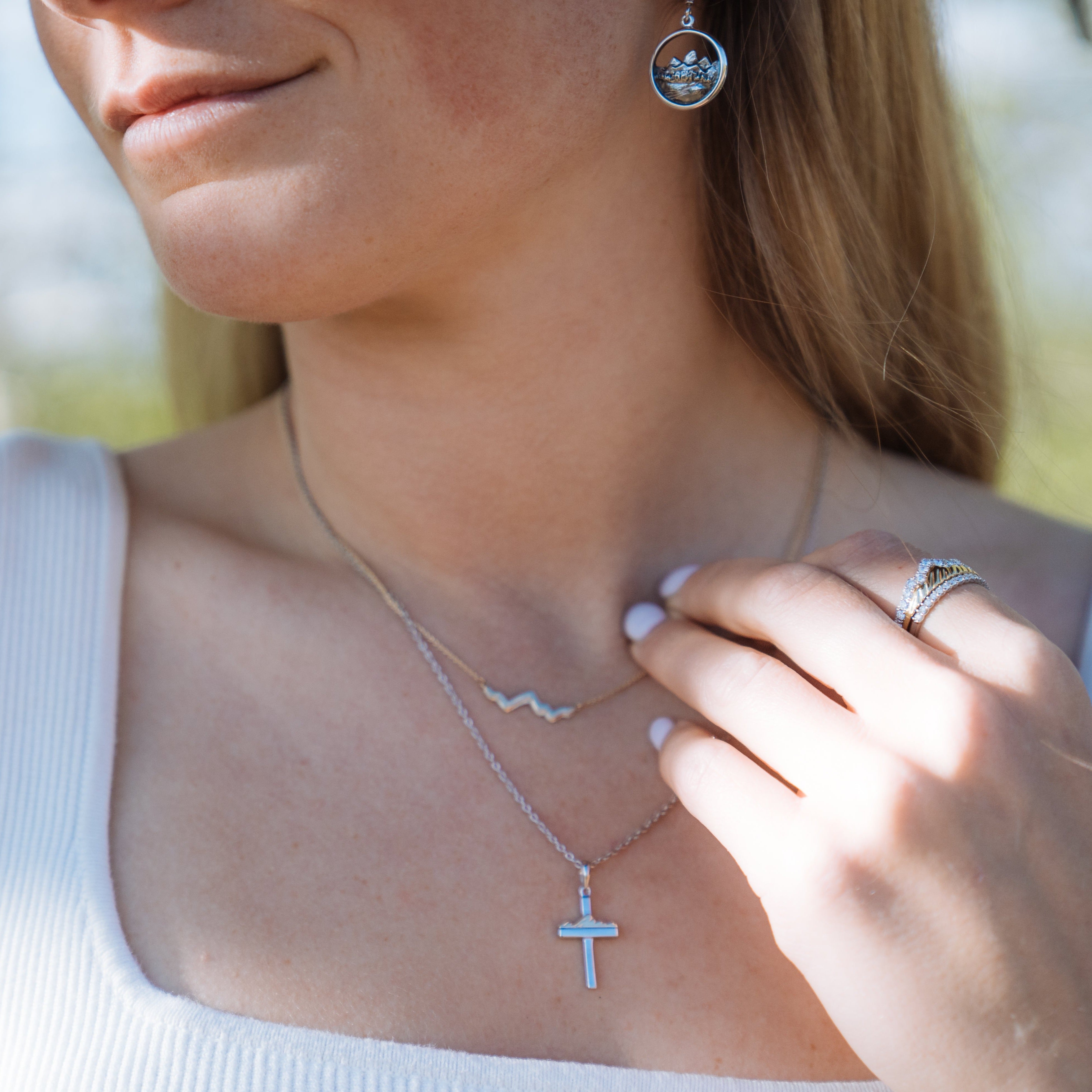 Teton Cross in Sterling Silver with 14K Solid Yellow Gold Mountain - Jackson Hole Jewelry Company