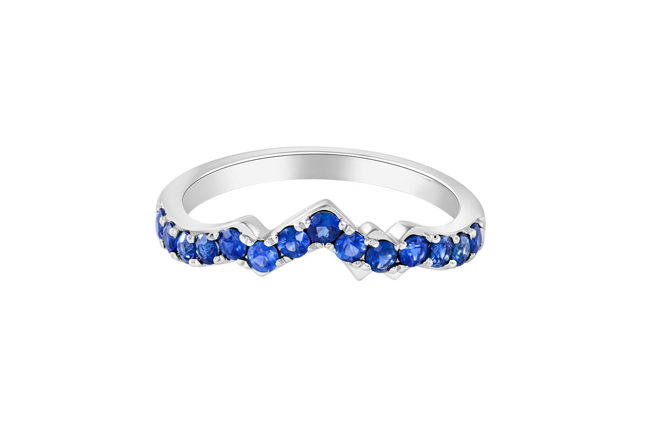 LUXE Edition: Teton Peak Outline Ring in 18K White Gold and Blue Sapphire - Jackson Hole Jewelry Company