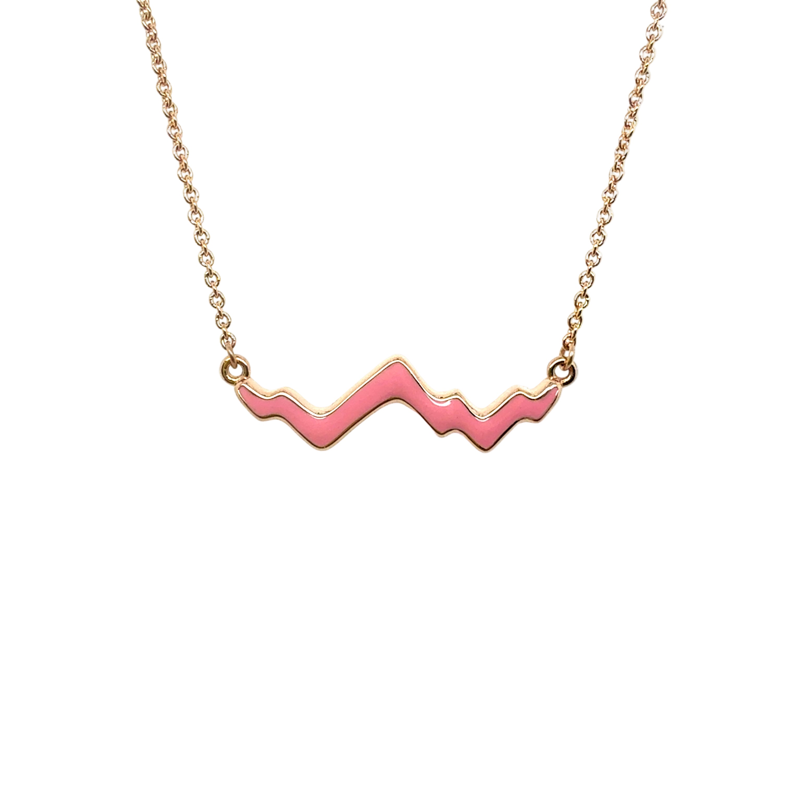 Teton Outline Necklace with Pink Enamel in 14K Rose Gold - Jackson Hole Jewelry Company