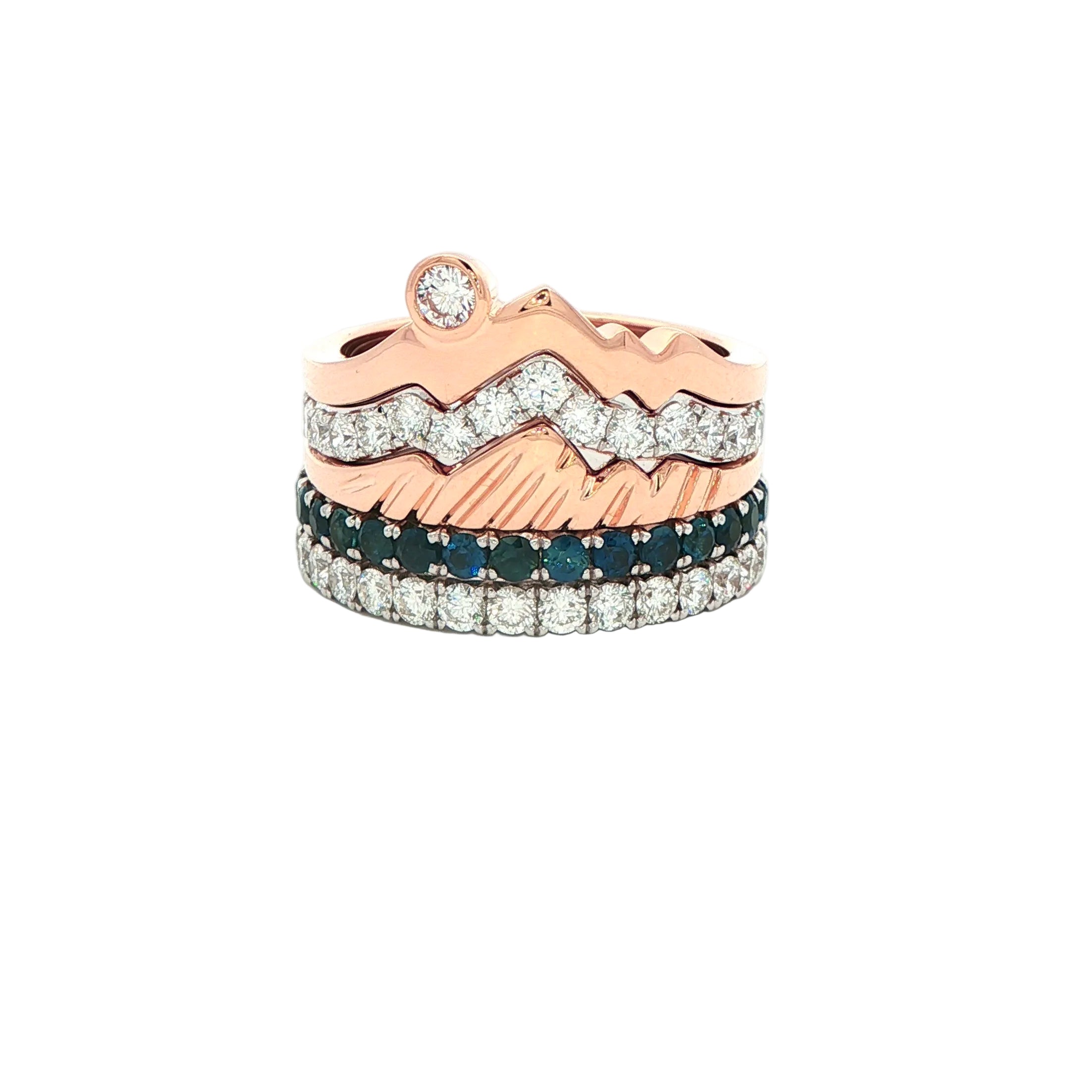 LUXE Edition - Sunset Snake River Winter Teton Stacking Rings™ - Jackson Hole Jewelry Company
