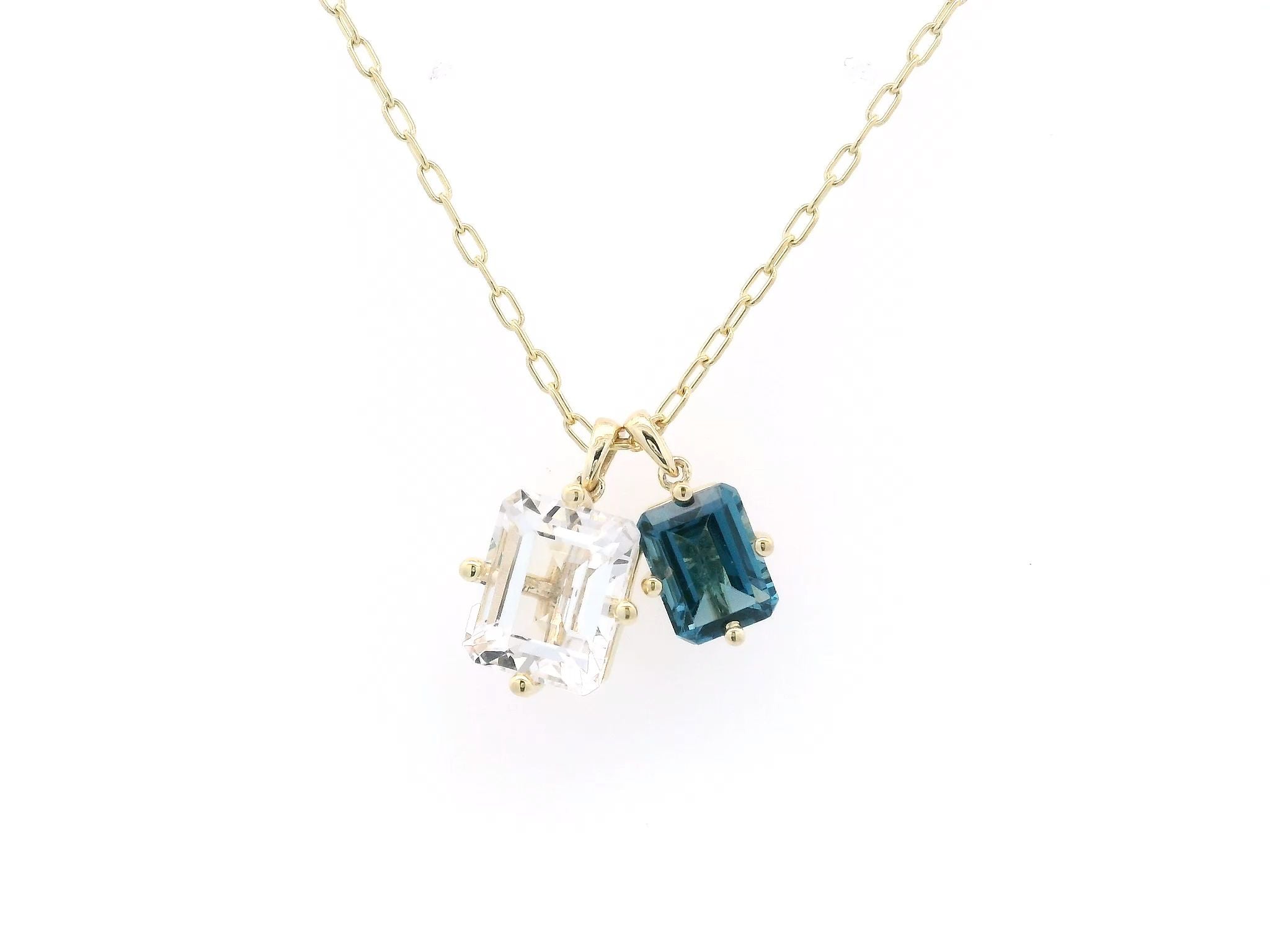 Emerald Cut White Topaz and London Blue Topaz Charms on Chain - Jackson Hole Jewelry Company