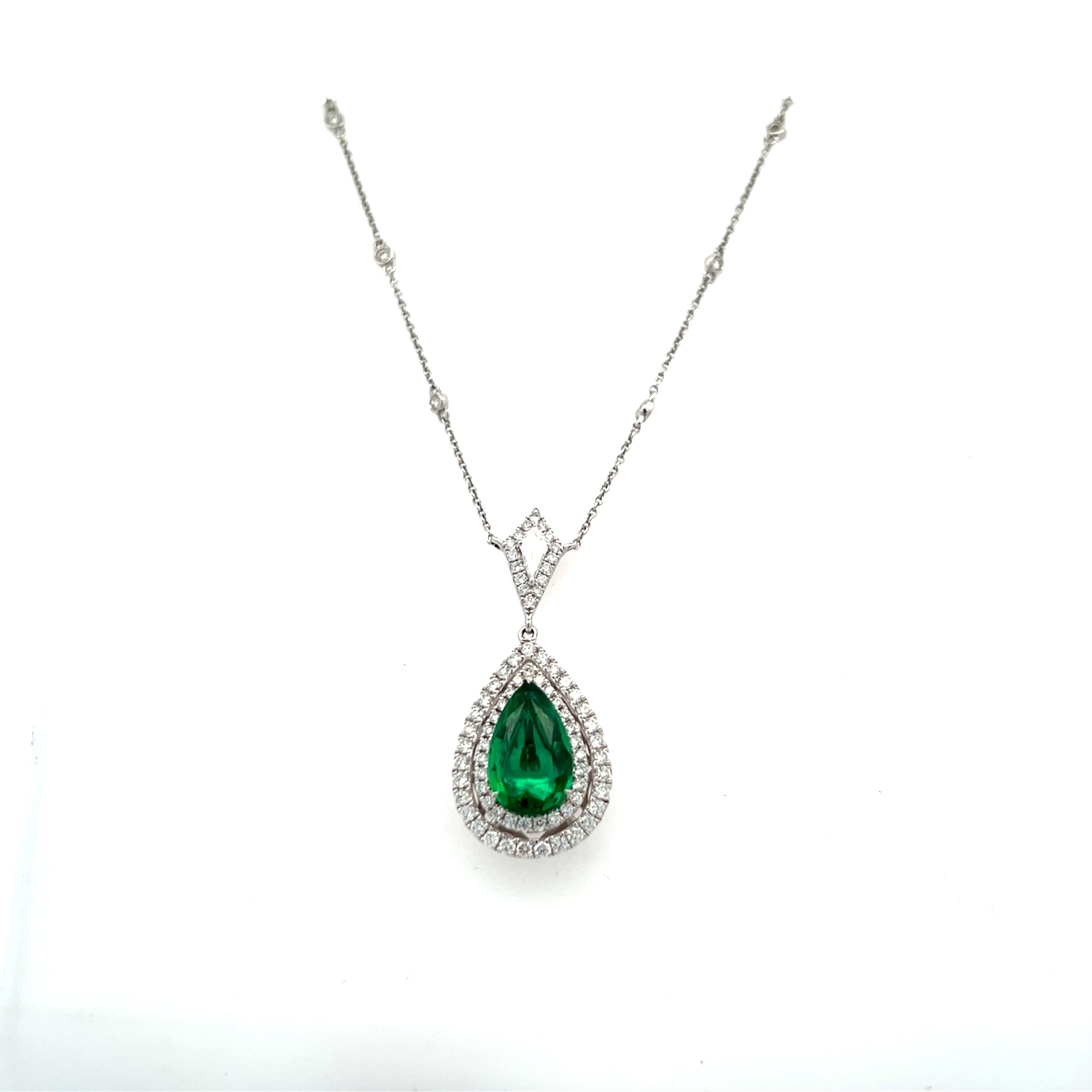 Emerald Necklace with Diamond by The Yard Chain Set in 18K White Gold - Jackson Hole Jewelry Company