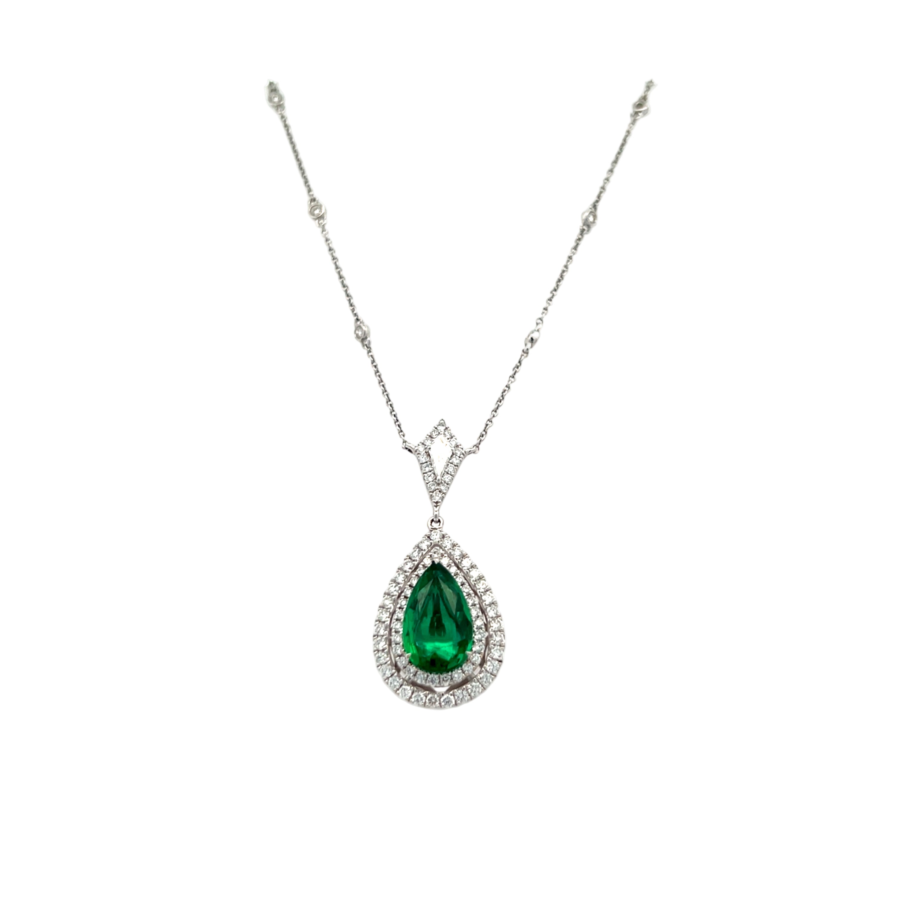 Emerald Necklace with Diamond by The Yard Chain Set in 18K White Gold - Jackson Hole Jewelry Company
