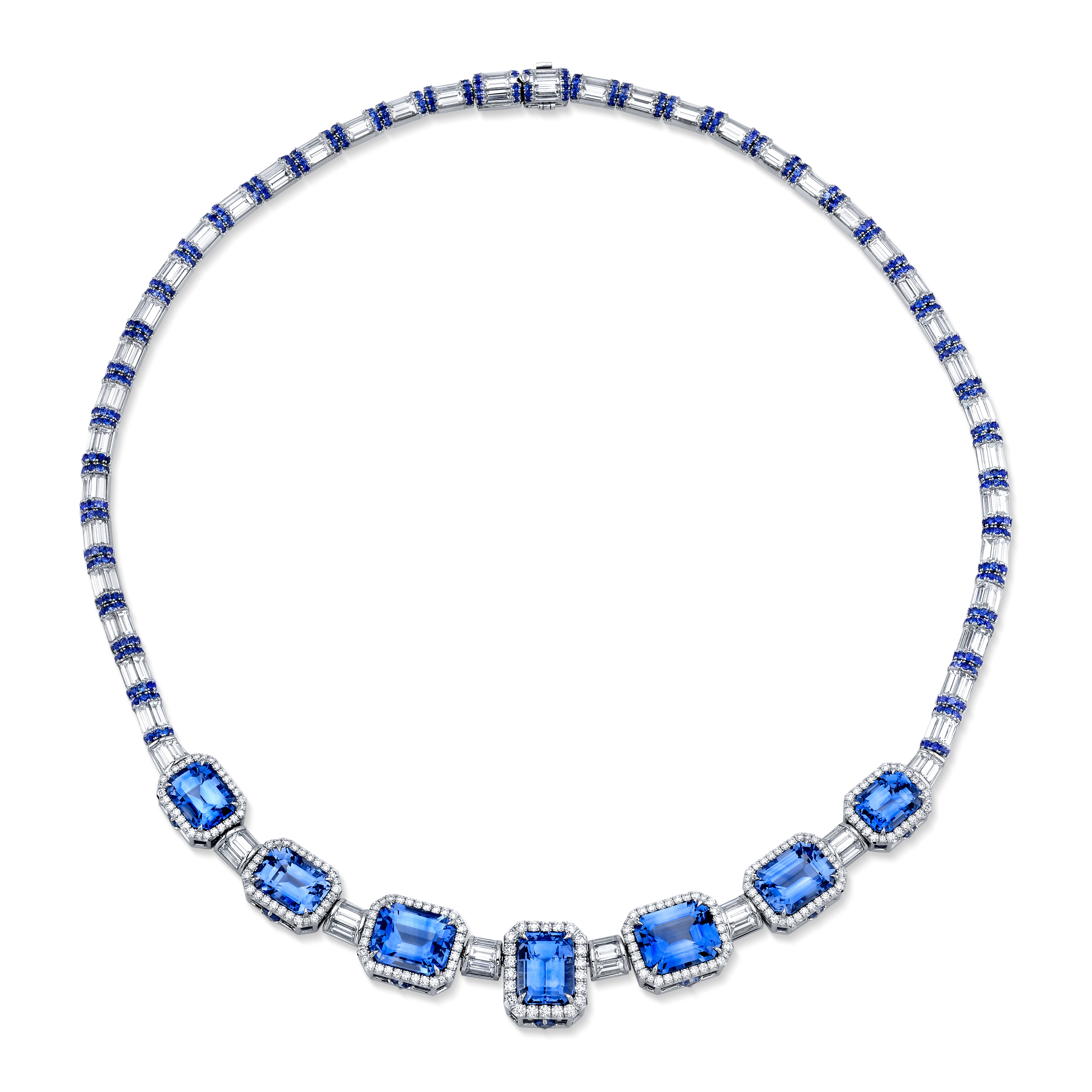 Omi Privé Blue Sapphire & Diamond Necklace in Platinum - Jackson Hole Jewelry Company
