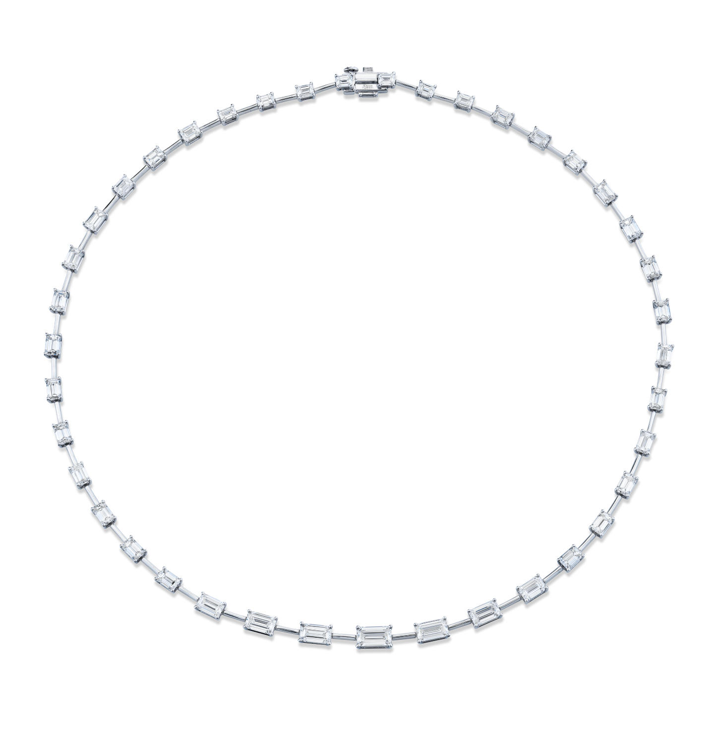 Graduated Emerald Cut Diamond Bar Necklace in 18K White Gold - Jackson Hole Jewelry Company