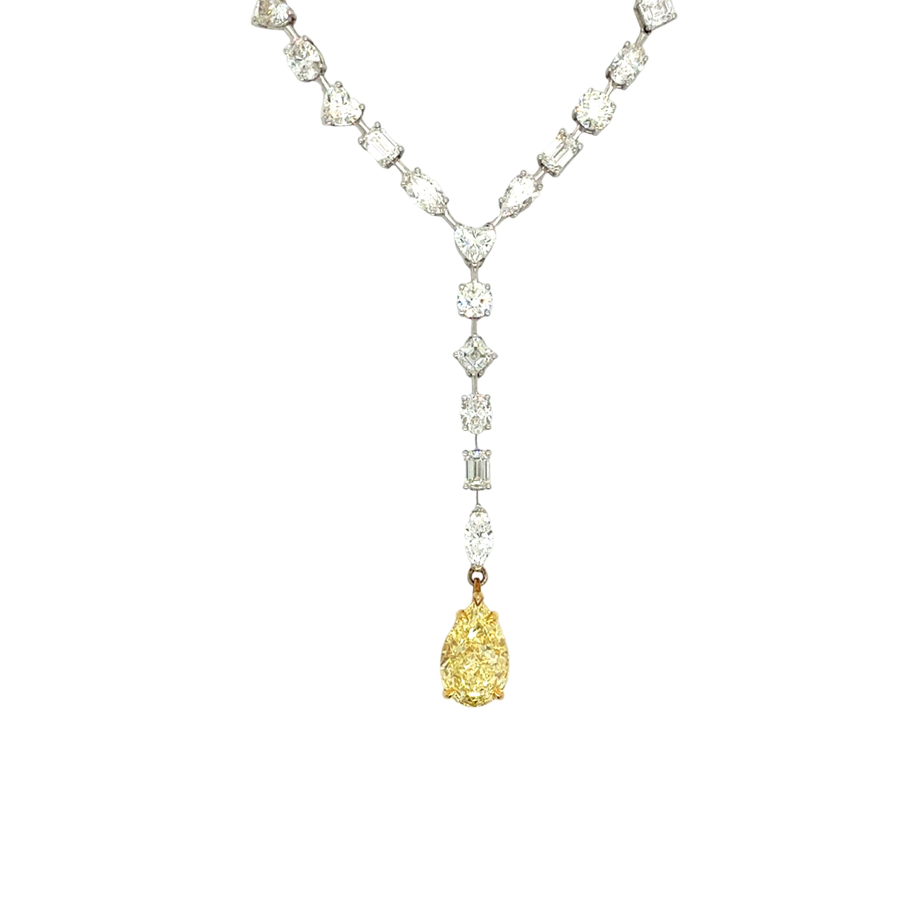 18K White & Yellow Gold Fancy Yellow and White Diamond Bar Necklace - Jackson Hole Jewelry Company