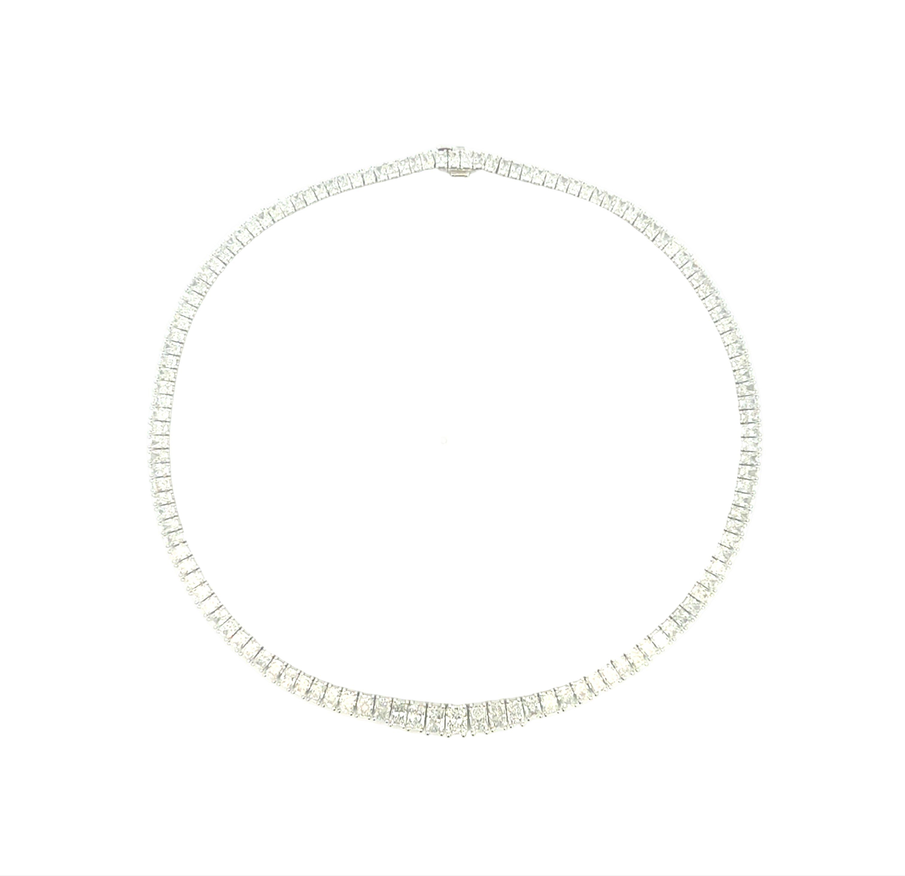 Graduated Radiant Cut Diamond Tennis Necklace in 18K White Gold - Jackson Hole Jewelry Company