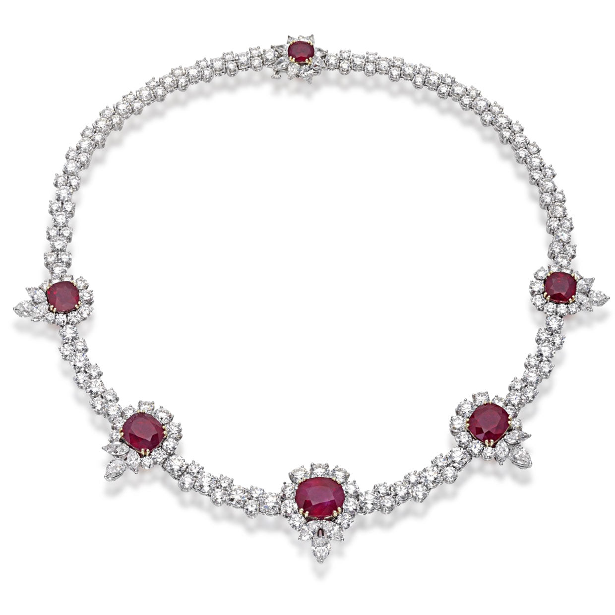 Picchiotti - Oval Ruby and Mix-Shape White Diamond Necklace in Platinum and 18K Yellow Gold - Jackson Hole Jewelry Company