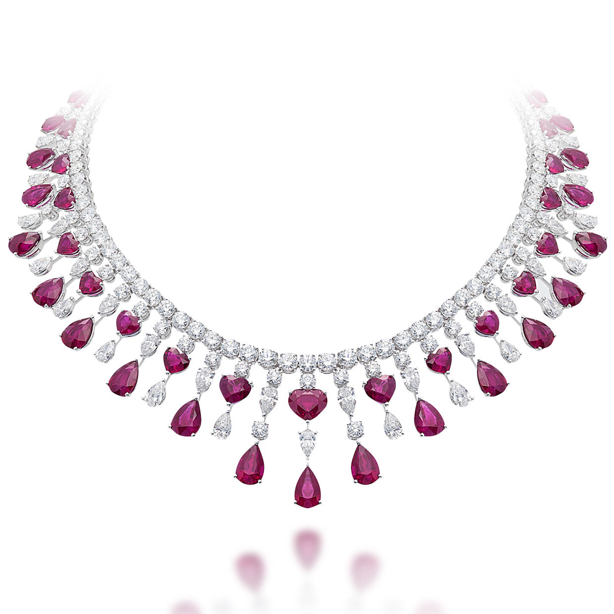 Picchiotti - Mix-Shape Ruby and Diamond Necklace in 18K White Gold - Jackson Hole Jewelry Company