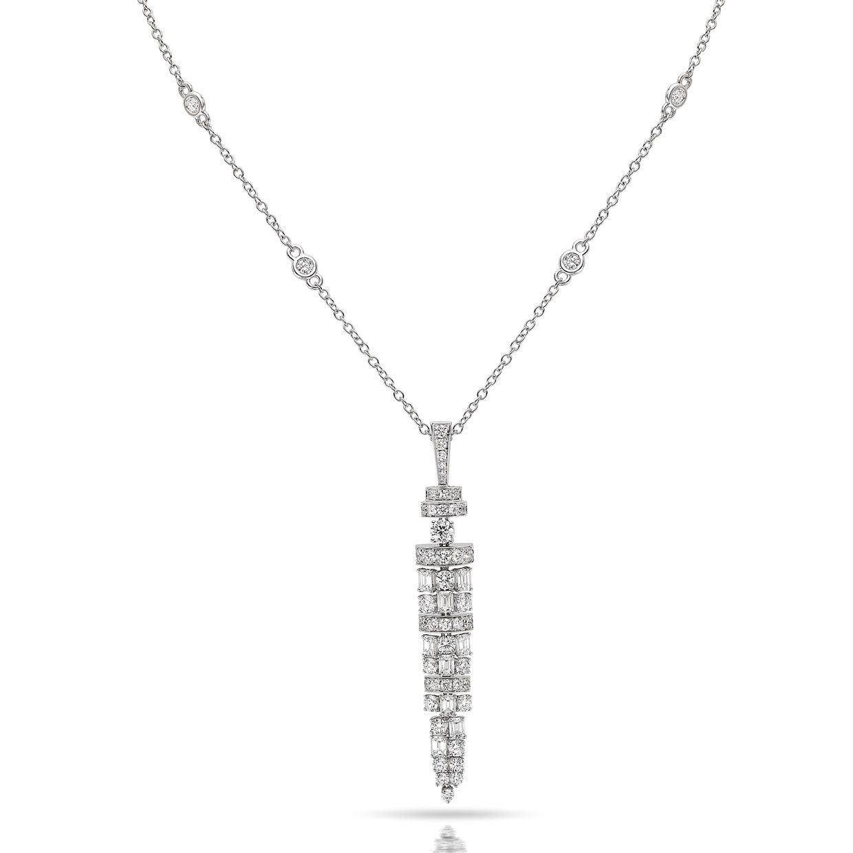 Picchiotti - Emerald-Cut and Round Diamond Necklace in 18K White Gold - Jackson Hole Jewelry Company