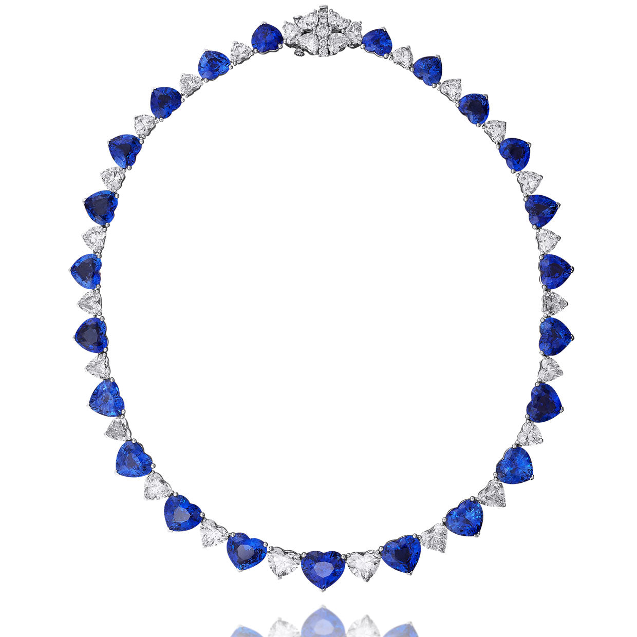 Picchiotti - Heart Shape Blue Sapphire and Diamond Necklace in 18K White Gold - Jackson Hole Jewelry Company