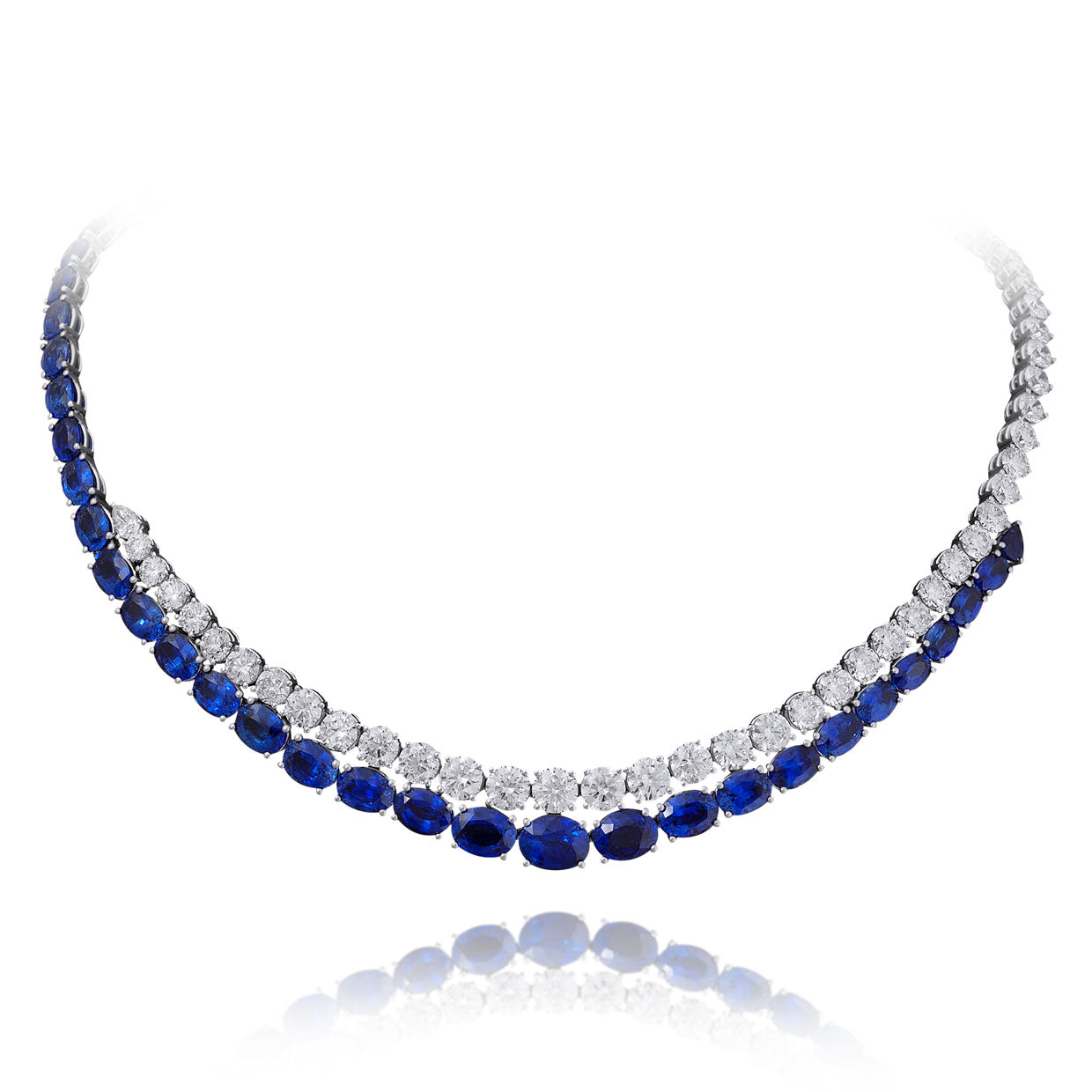 Picchiotti - Oval Blue Sapphire and Round Diamond Necklace in 18K White Gold - Jackson Hole Jewelry Company