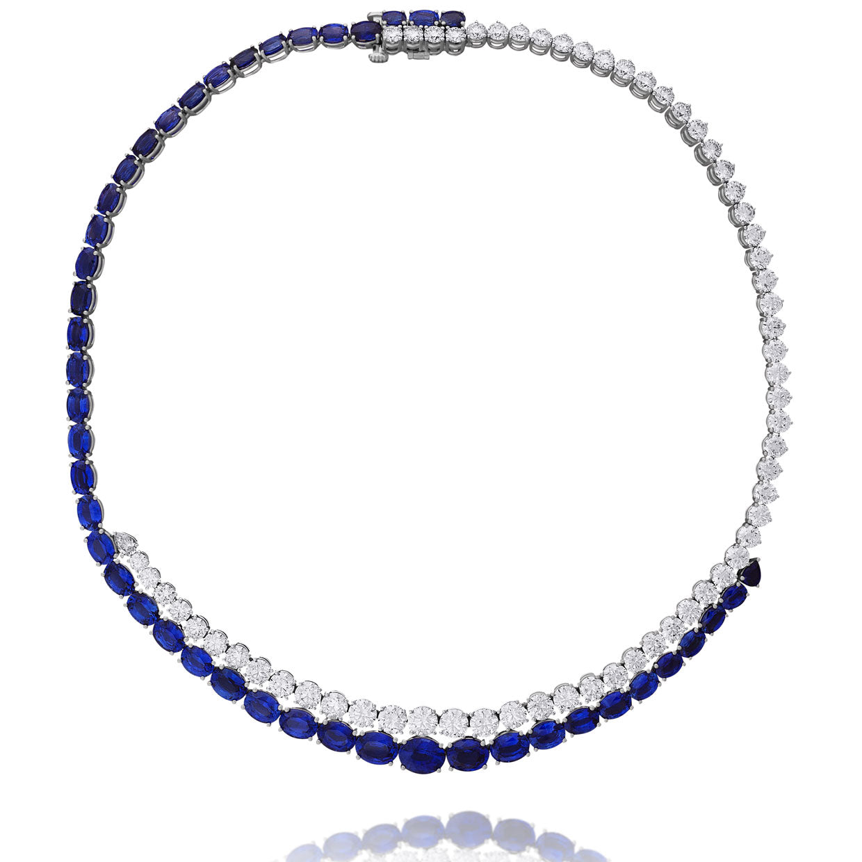Picchiotti - Oval Blue Sapphire and Round Diamond Necklace in 18K White Gold - Jackson Hole Jewelry Company