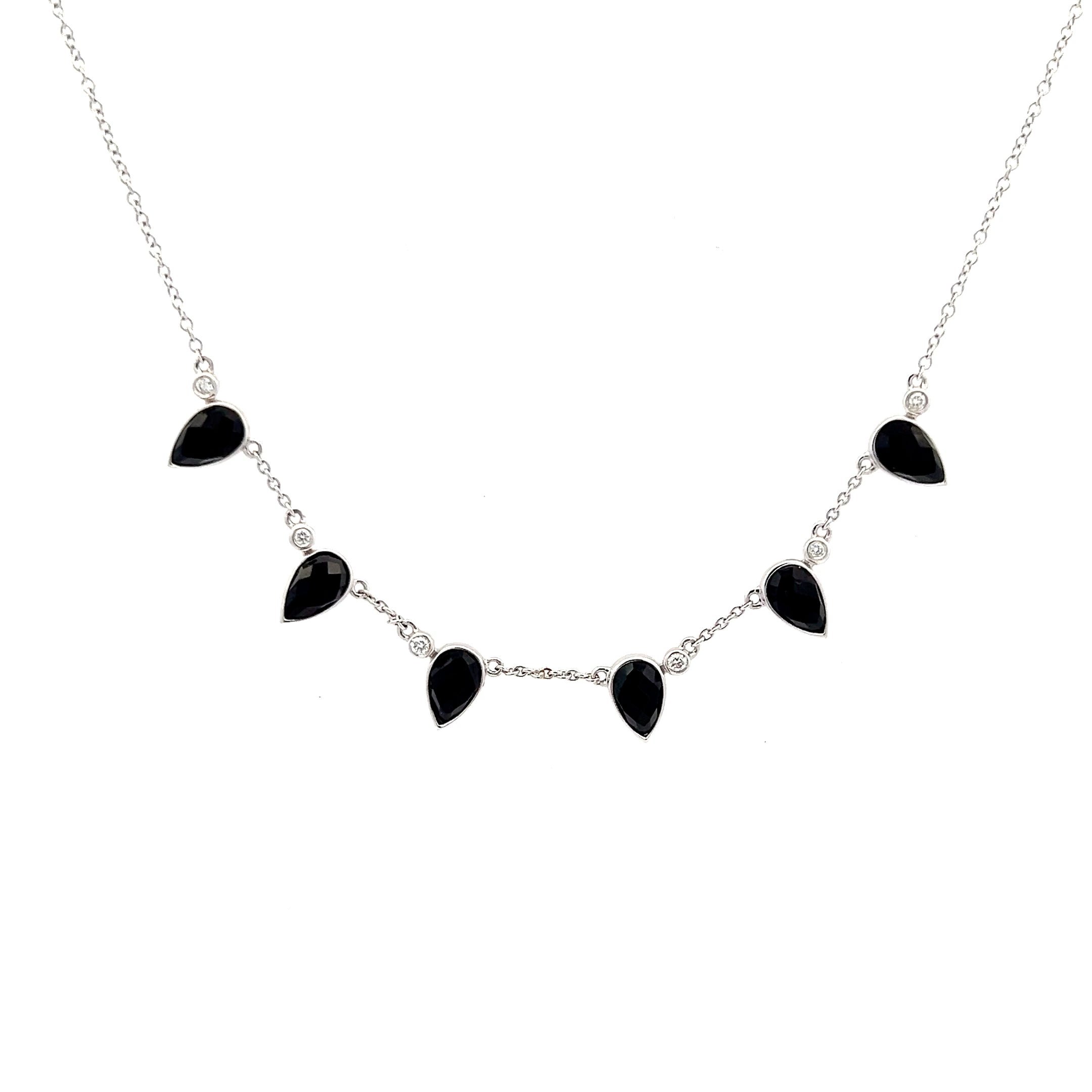 DOVES 18K WHITE GOLD PEAR SHAPE BLACK ONYX AND DIAMOND NECKLACE - Jackson Hole Jewelry Company