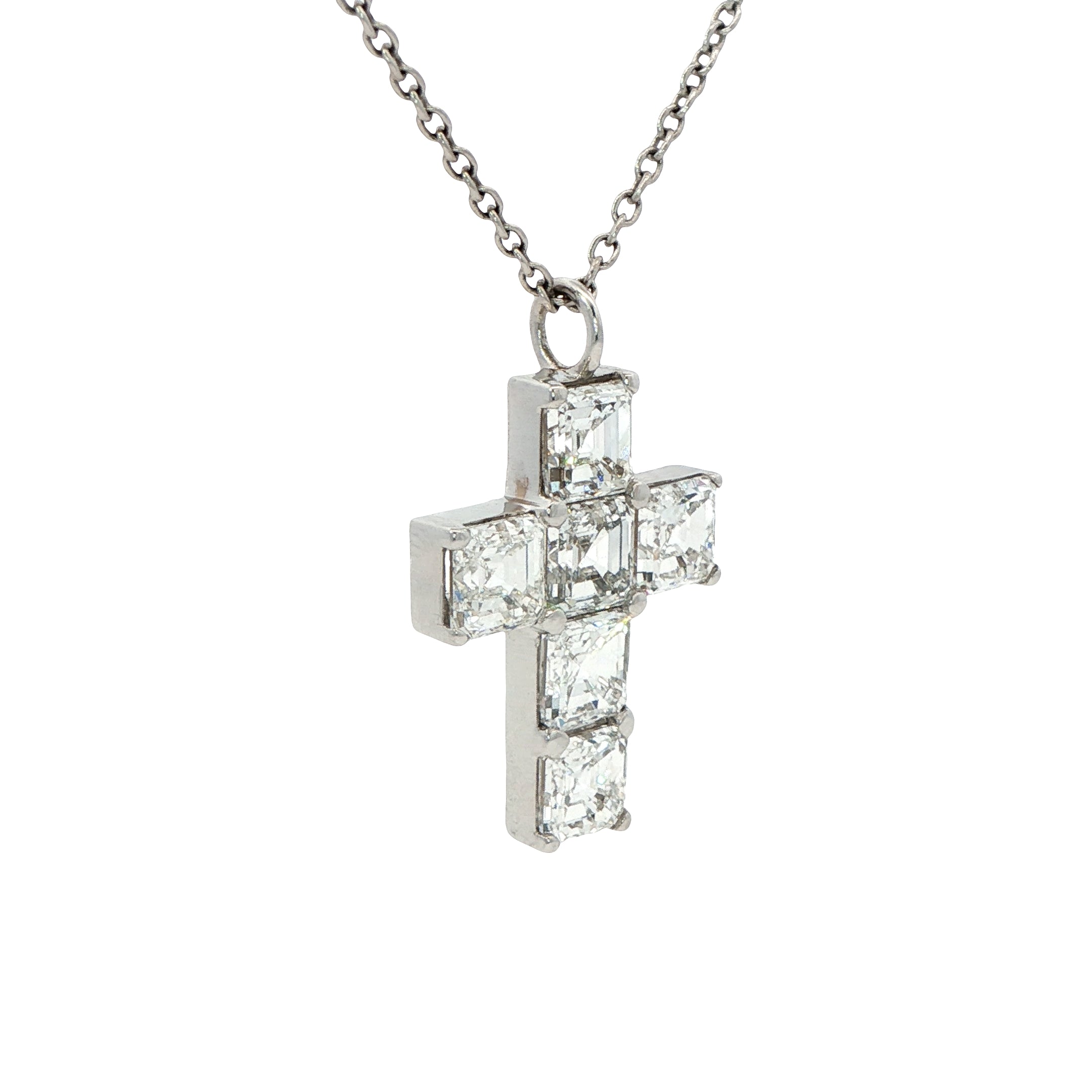 Diamond Cross Pendant Necklace in 18K White Gold (6.02ctw, GIA Certified) - Jackson Hole Jewelry Company