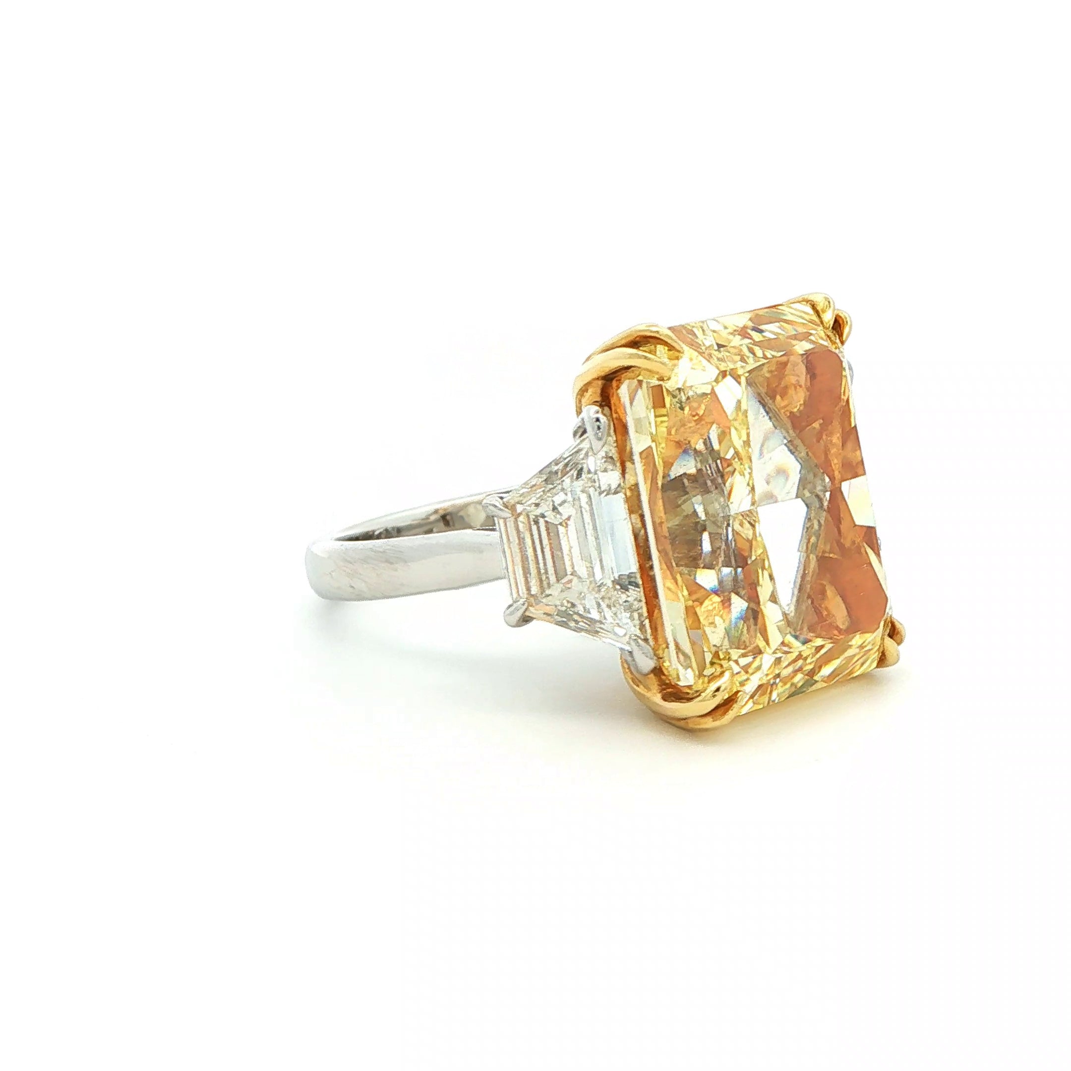 Fancy Intense Yellow Radiant Cut Diamond Ring in Platinum & 18K Yellow Gold - Jackson Hole Jewelry Company